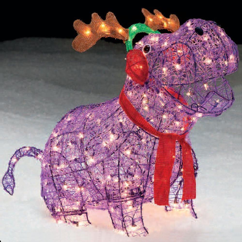 27&#8221; Lighted Hippo With Antlers Outdoor Christmas Decoration