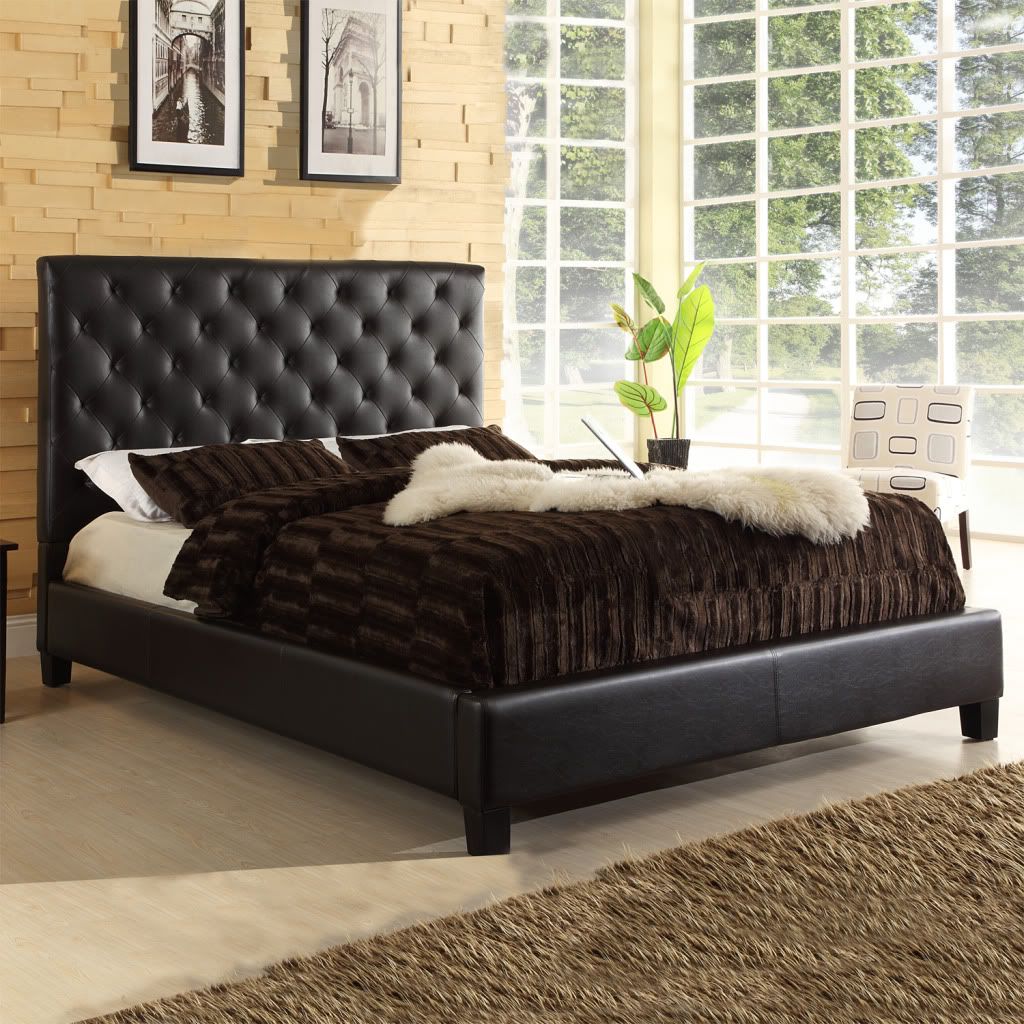 Oxford Creek Queen-size Tufted Dark Brown Faux Leather Platform Bed