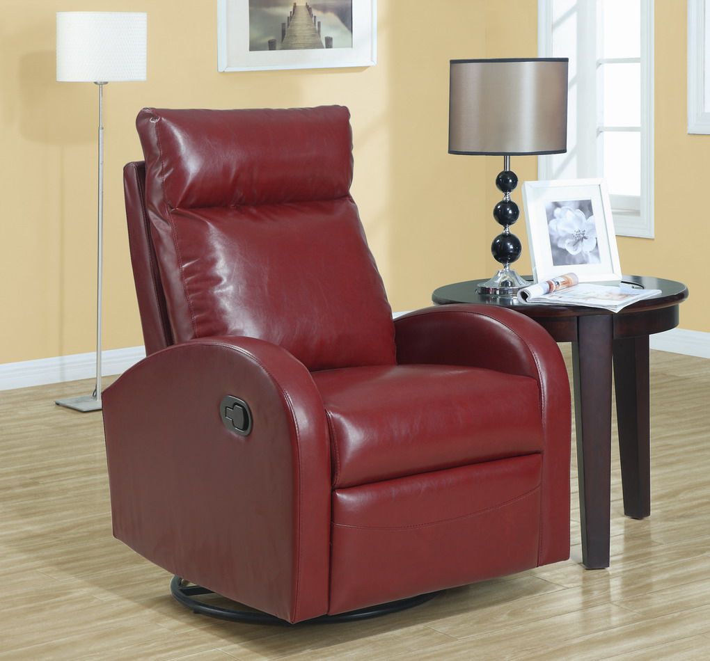 Monarch Specialties Red Bonded Leather Swivel Rocker Recliner at mygofer.com