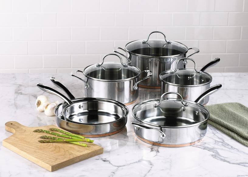 Kenmore 10 pc. Stainless Steel with Copper Band Cookware Set Gray