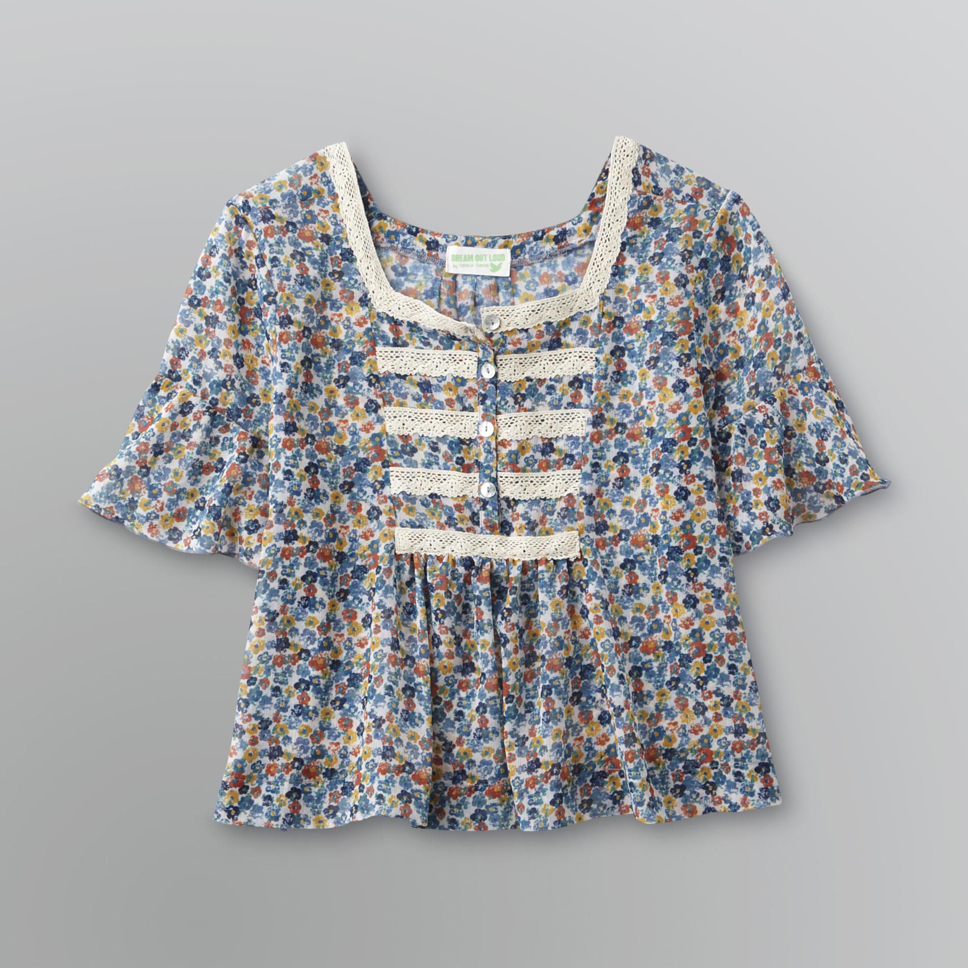 Junior's Cropped Peasant Blouse - Floral Print - Clearance