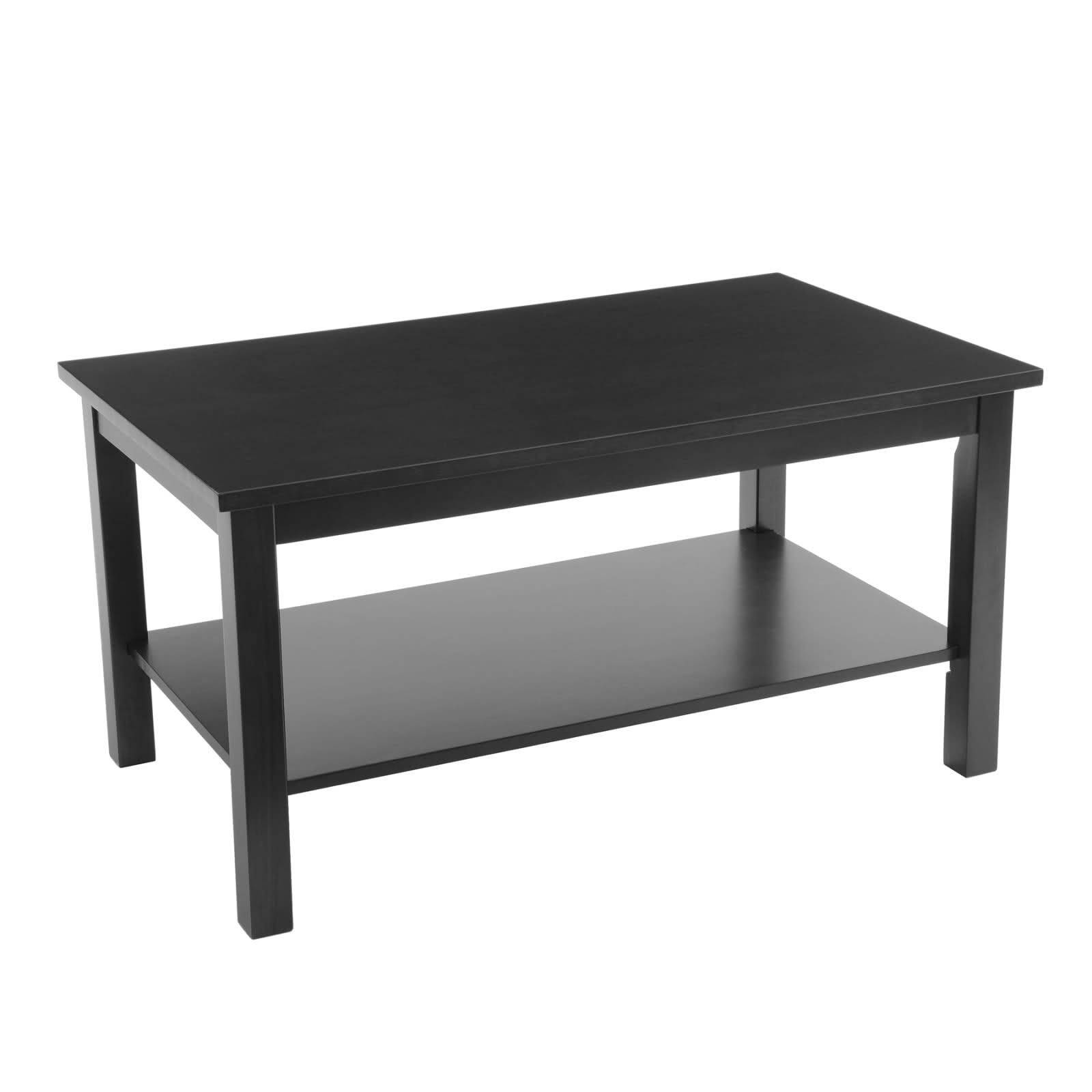 Bay Shore Collection Coffee Table with Shelf and Wood Top - Black
