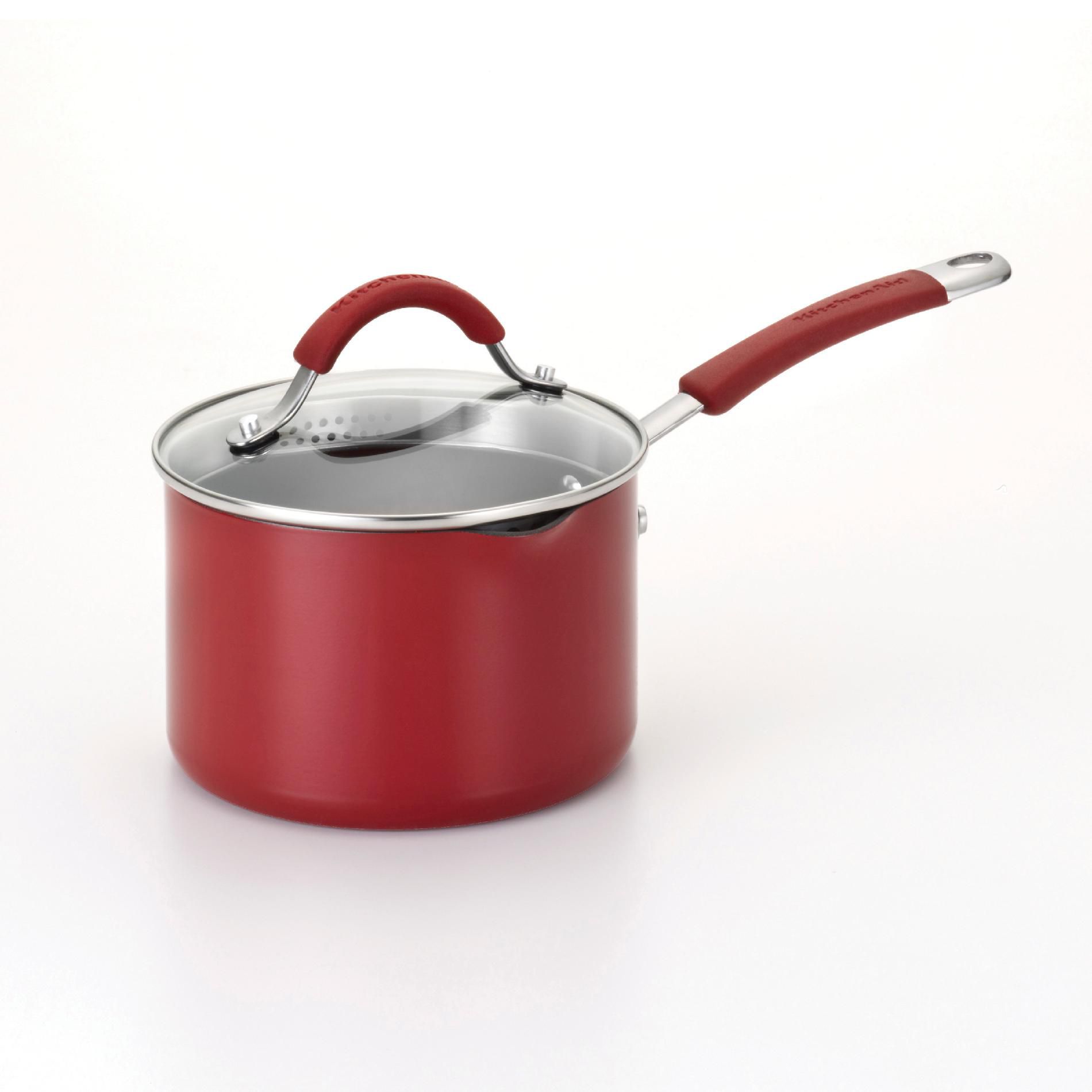KitchenAid Aluminum 2 Qt. Covered Straining Saucepan with Pour Spouts