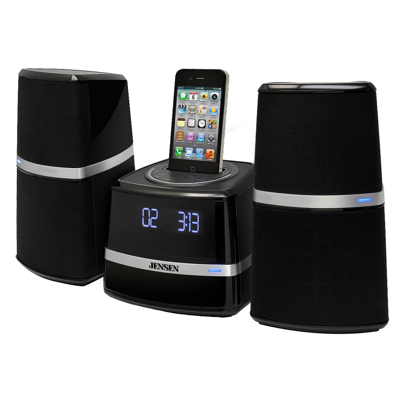 Jensen iPod iPhone Docking Clock Radio with Pivoting Speakers Black