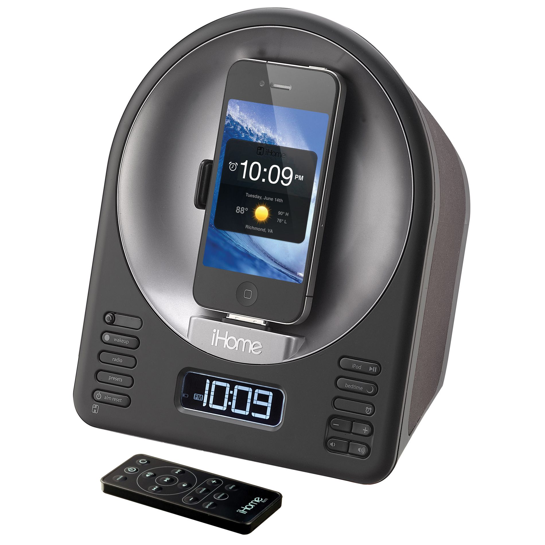 iHOME iA63 Alarm Clock Stereo Speaker System for iPhone and iPod Black