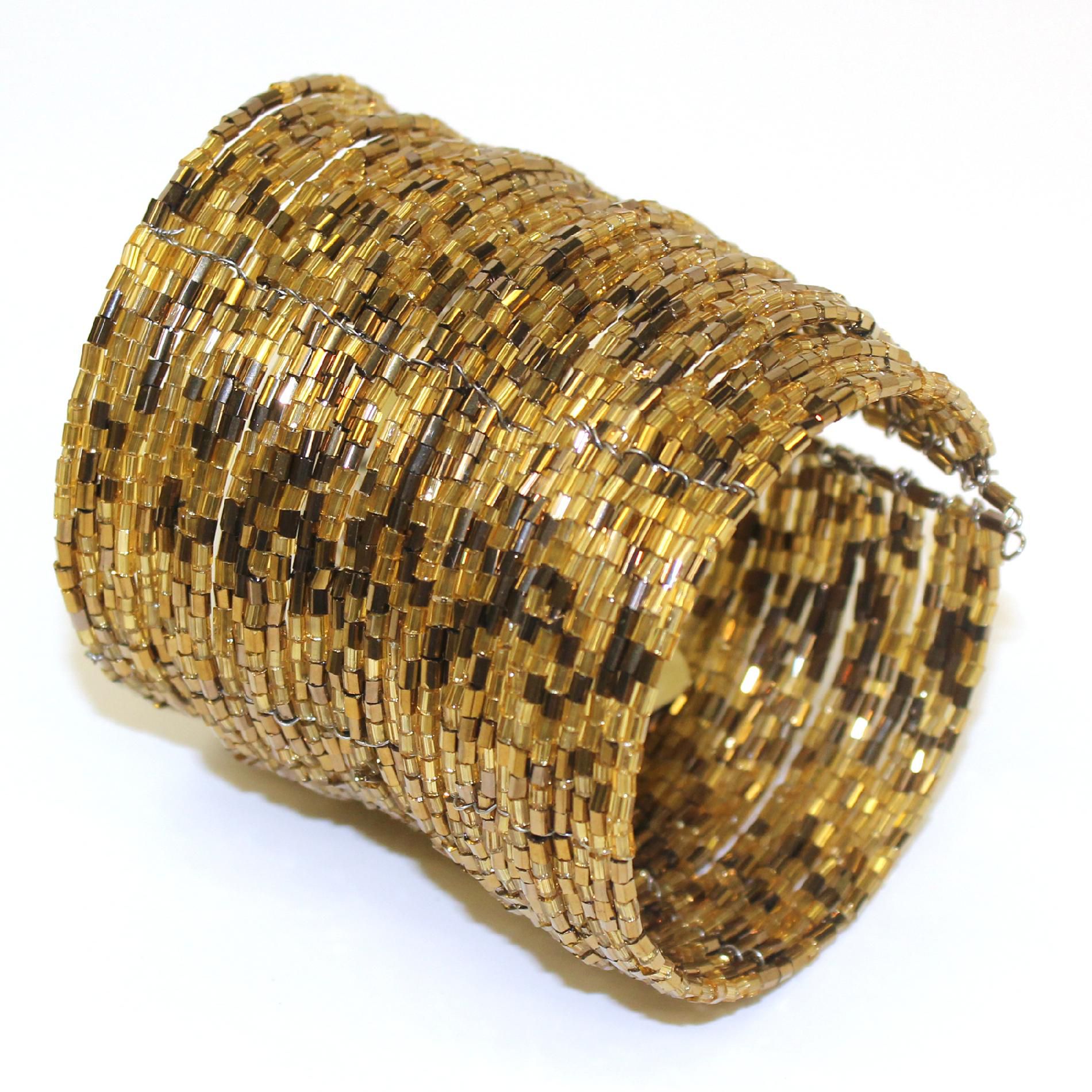 Women’s Bracelet Cuff Beaded Goldtone                                                                                     