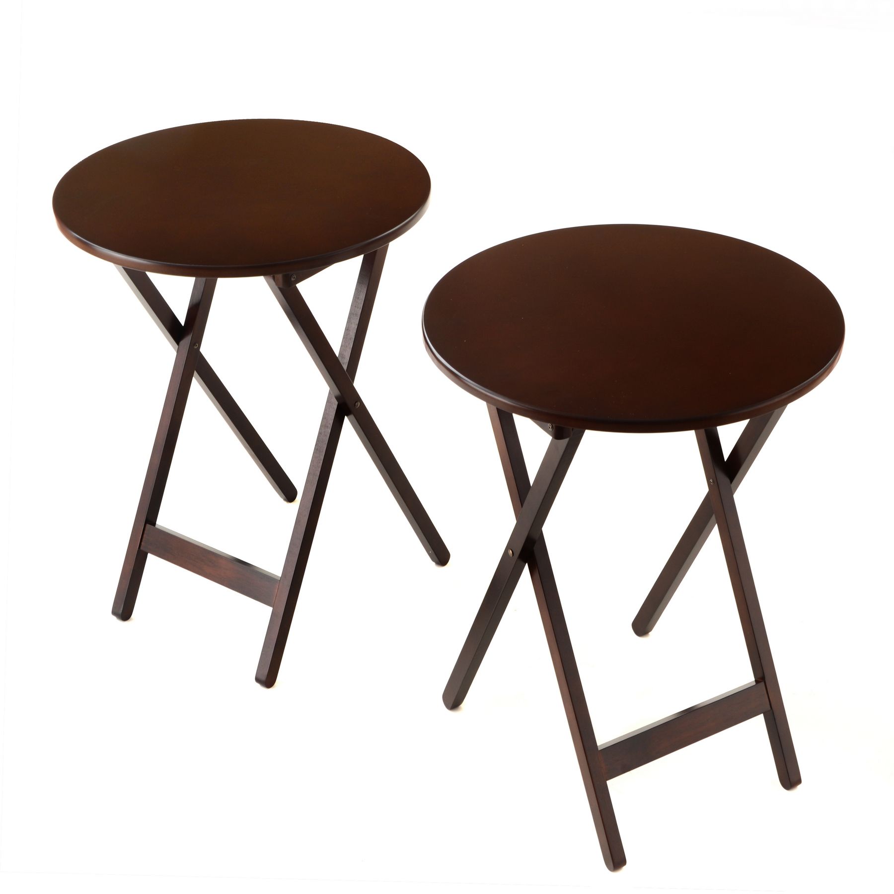 Bay Shore Collection Round Folding Bistro Tray Table - Espresso - Pair