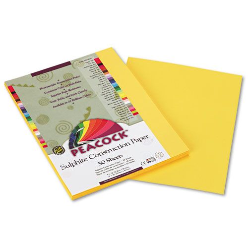 PEACOCK SULPHITE CONSTRUCTION PAPER, 76 LBS., 9 X 12, YELLOW, 50 SHEETS/PACK