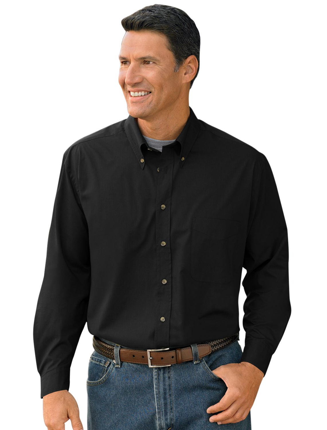 Harbor Bay Men's Big & Tall Easy-Care Sport Shirt - Navy Blue 2XL Solid Casual Shirt