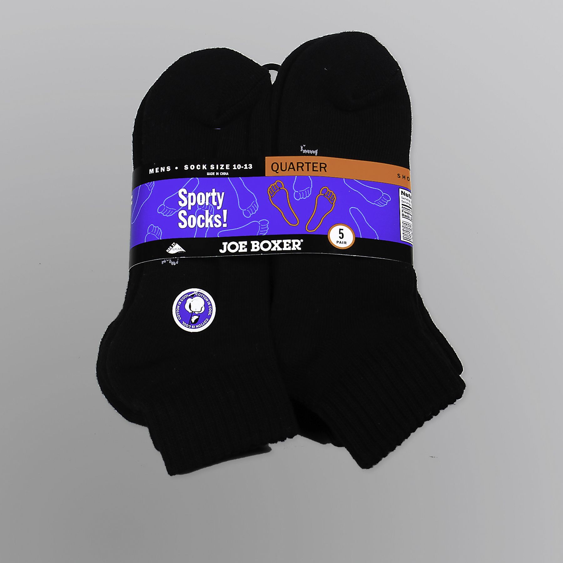 Joe Boxer Men's 5 Pack Quarter Socks - Black - Size 10-13 at Kmart.com