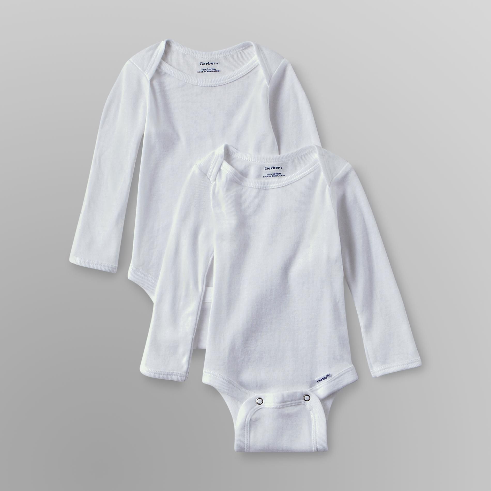 Gerber Onesies 2 Pack White Long Sleeve with Mitten Cuffs 03 Months