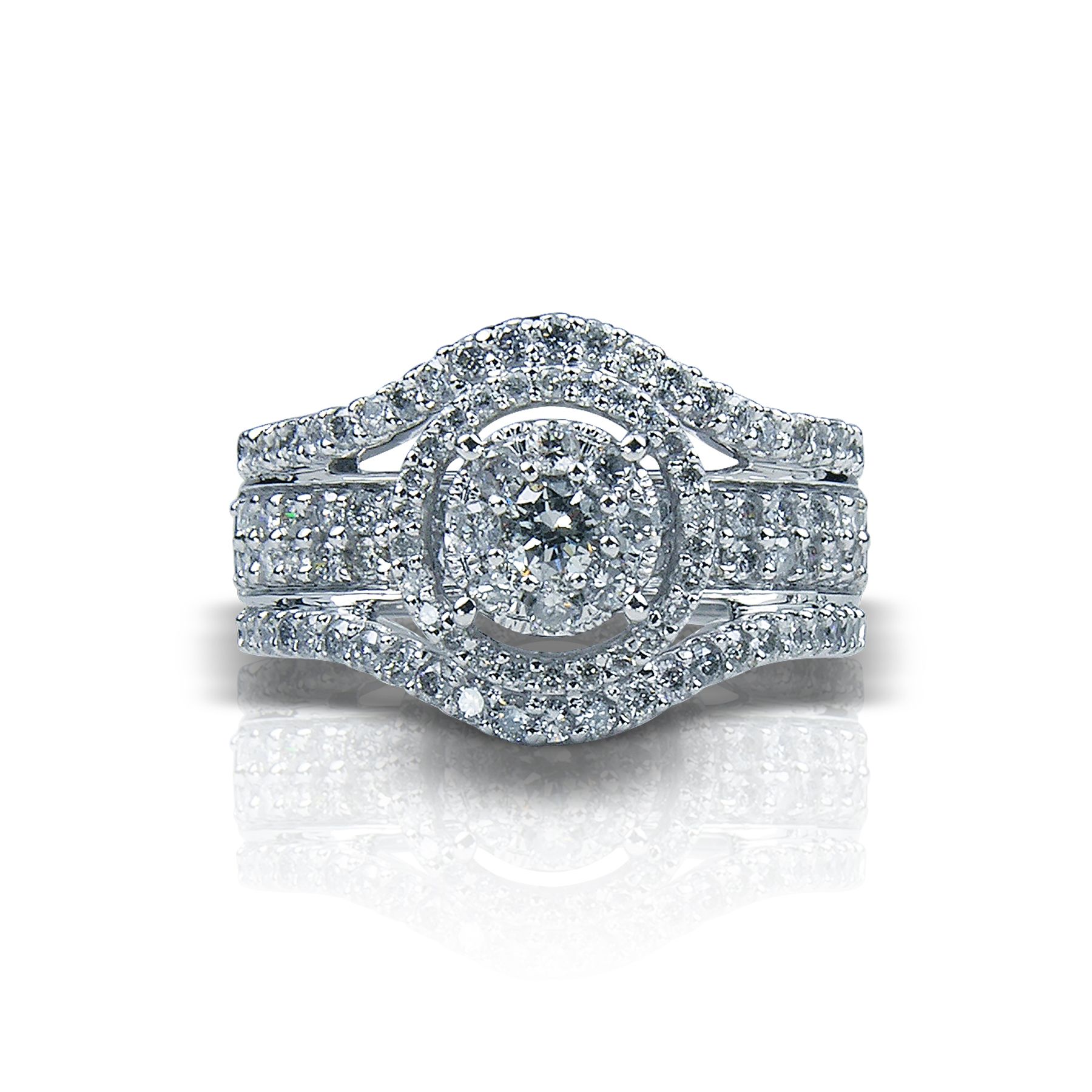 1 5/8cttw Round Certified Diamond Bridal Set 10k White Gold Ring