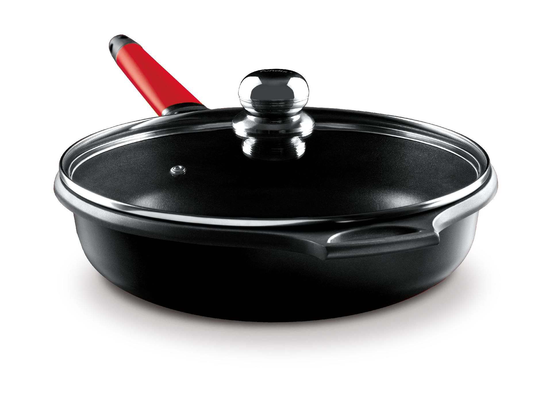 FUNDIX by Castey 12 / 4.75 Qt Sautร Pan w/Lid & Red Removable Handle