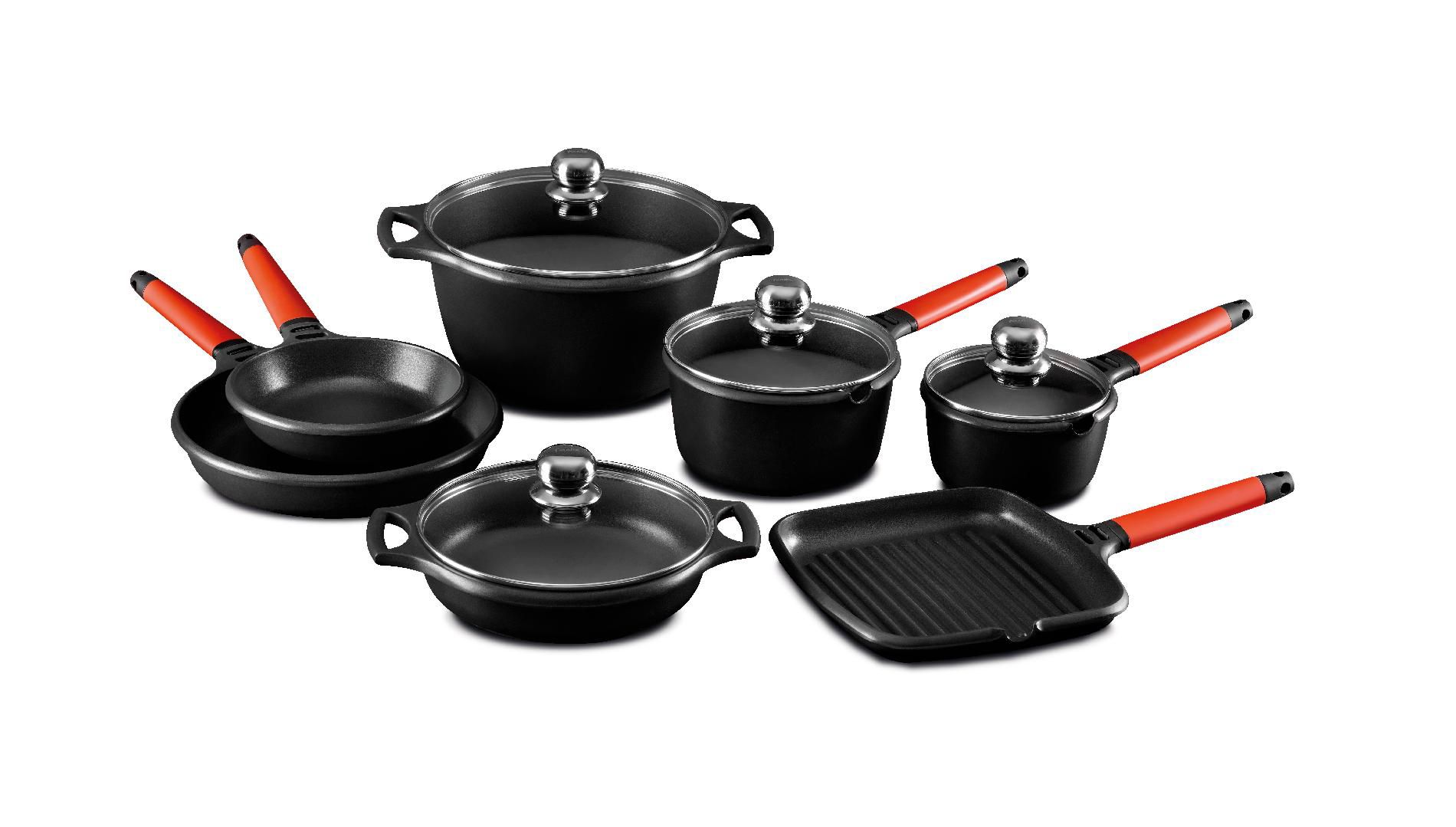 11 Pc Cookware Set w/Red Handles