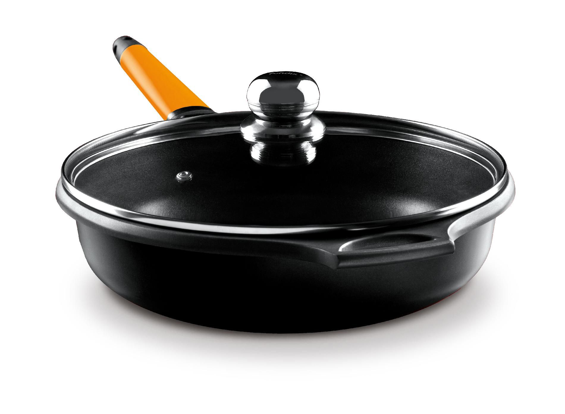 FUNDIX by Castey 12 / 4.75 Qt Sautร Pan w/Lid & Orange Removable Handle