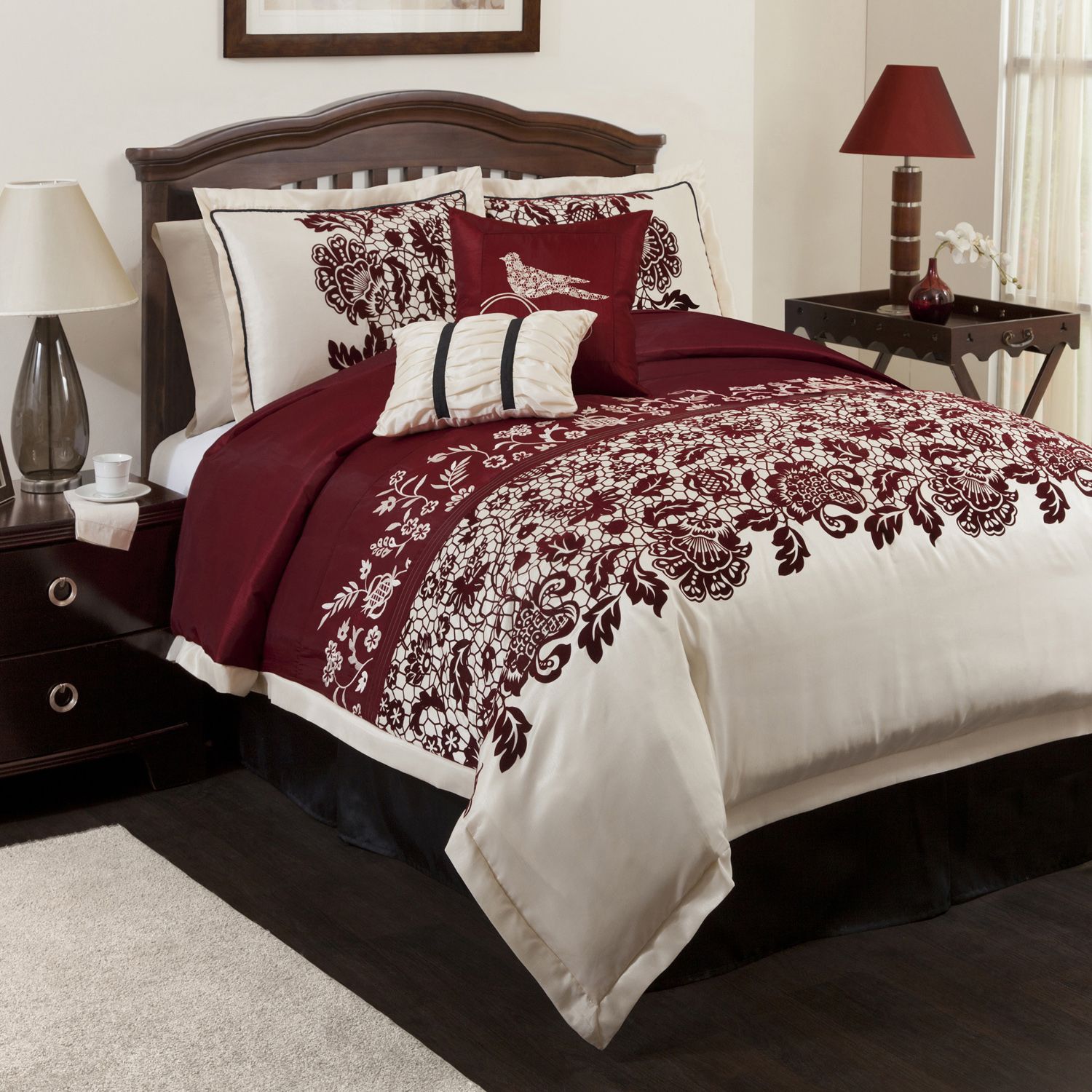 Lush Decor Estate Garden Red 6pc Comforter Set King Queen and King