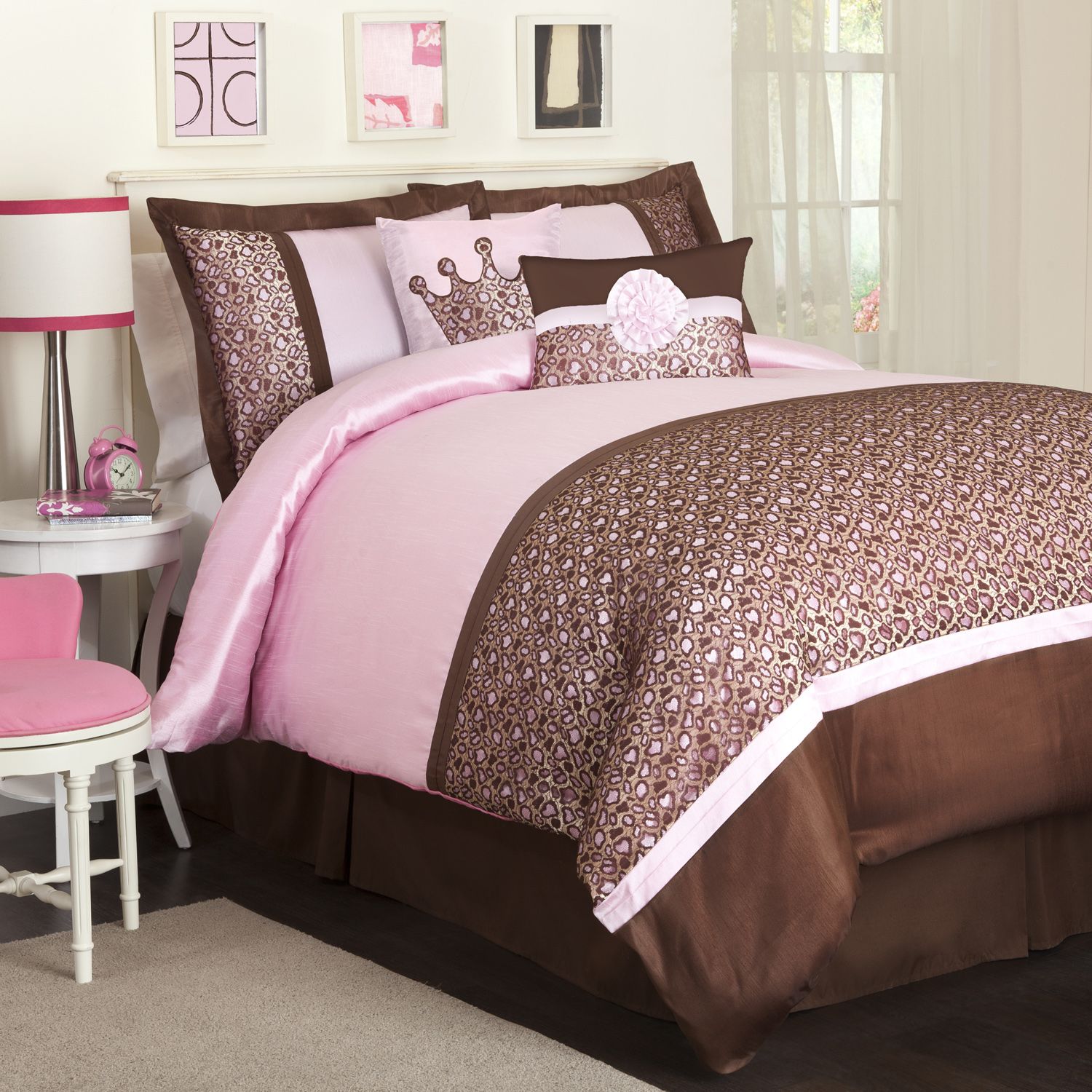  Lush Decor C00113P12 Leopard Five Piece Pink Comforter Set Twin Juvy 