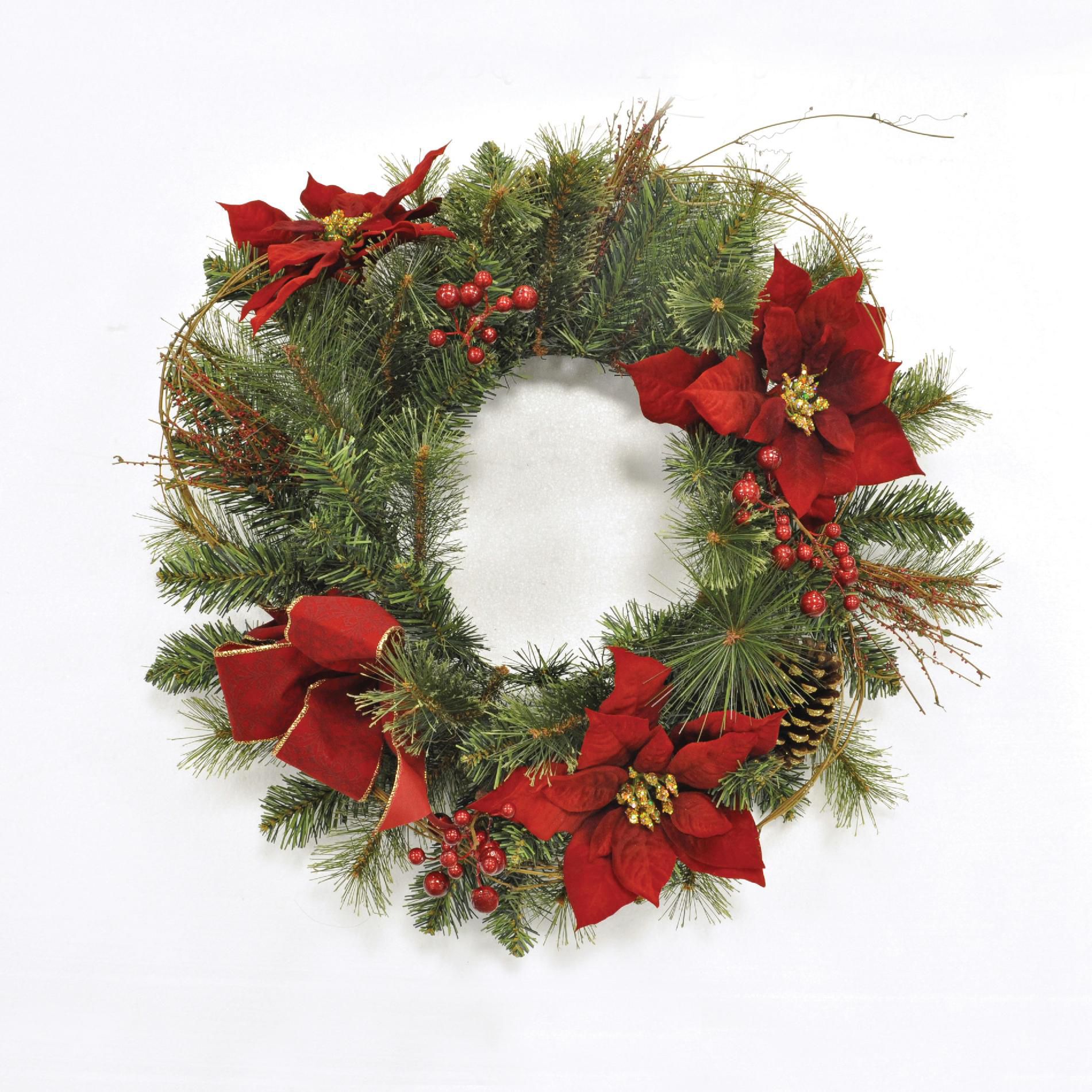 Sandra by Sandra Lee Merry Holiday 24" Pinecone.Poinsettia, Red Ribbon Wreath at Kmart.com