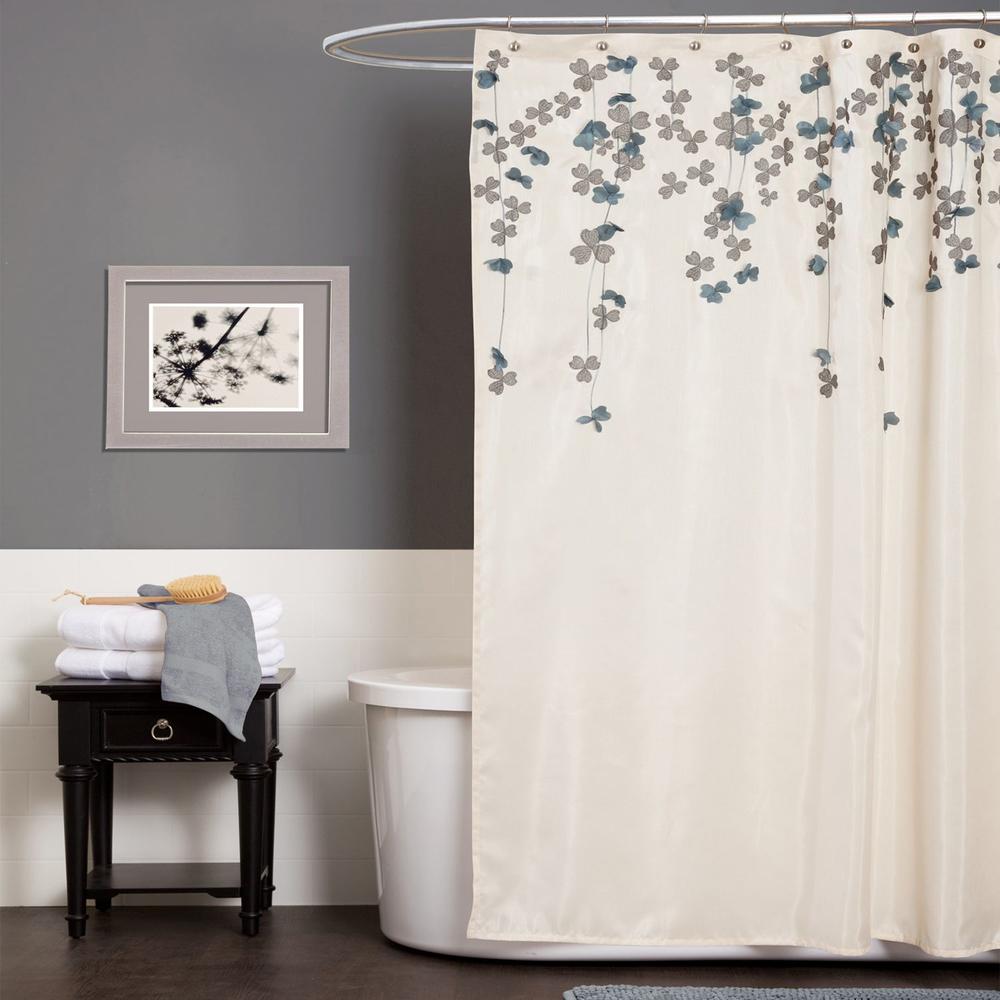 Flower Drop Ivory/Blue Shower Curtain