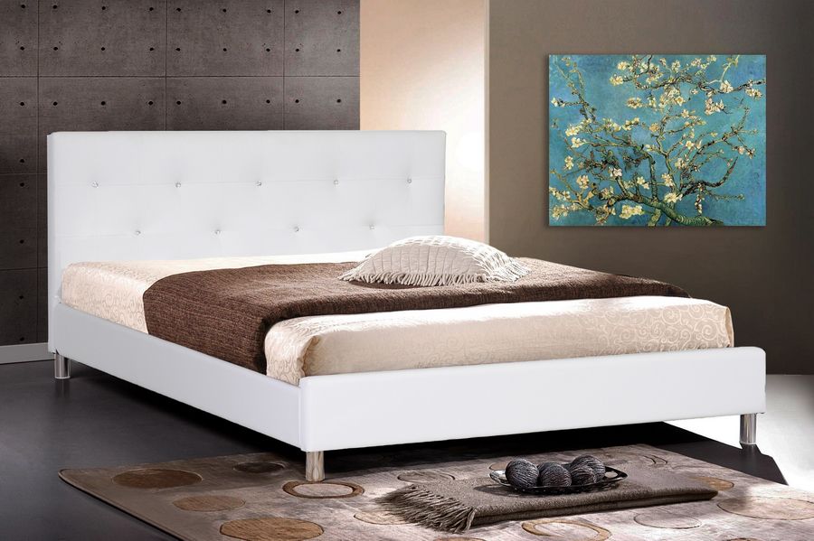 Baxton Studio Barbara White Modern Bed with Crystal Button Tufting (Queen Size)