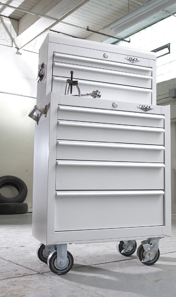Viper Tool Storage White 26-Inch 8 Drawer 18G Heavy-Duty Ball Bearing 2 Piece Tool Storage -Each Item Sold Separately
