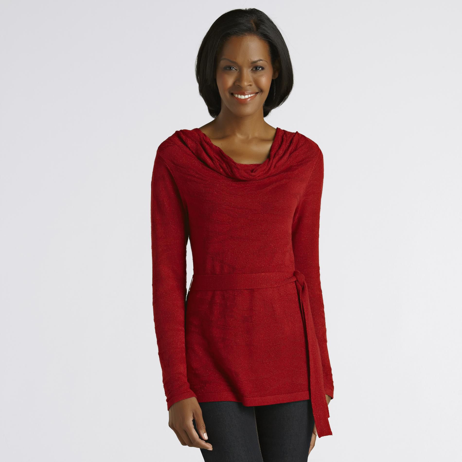 Jaclyn Smith Women's Belted Cowl Neck Tunic Top