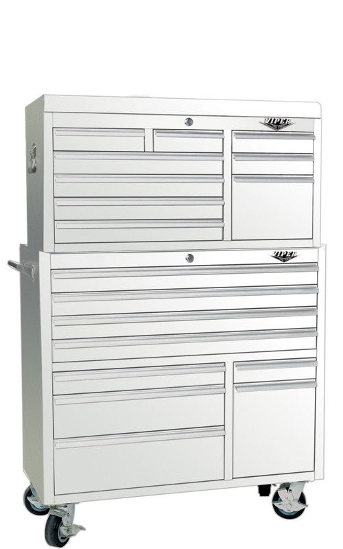 Viper Tool Storage White 41-Inch 18 Drawer 18G Heavy-Duty Ball Bearing 2 Piece Tool Storage