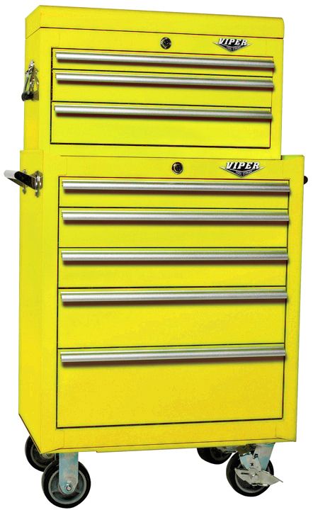 Viper Tool Storage Yellow 26-Inch 8 Drawer 18G Heavy-Duty Ball Bearing 2 Piece Tool Storage - Each item Sold Separately