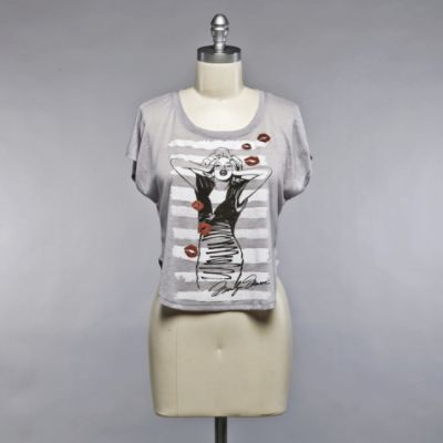 Simsotex Junior’s Tops Short Sleeve Marilyn Kisses Gray at Sears.com
