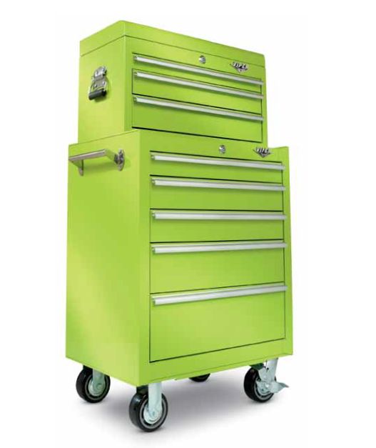 Viper Tool Storage Lime 26-Inch 8 Drawer 18G Heavy-Duty Ball Bearing 2 Piece Tool Storage - Each Item Sold Separately