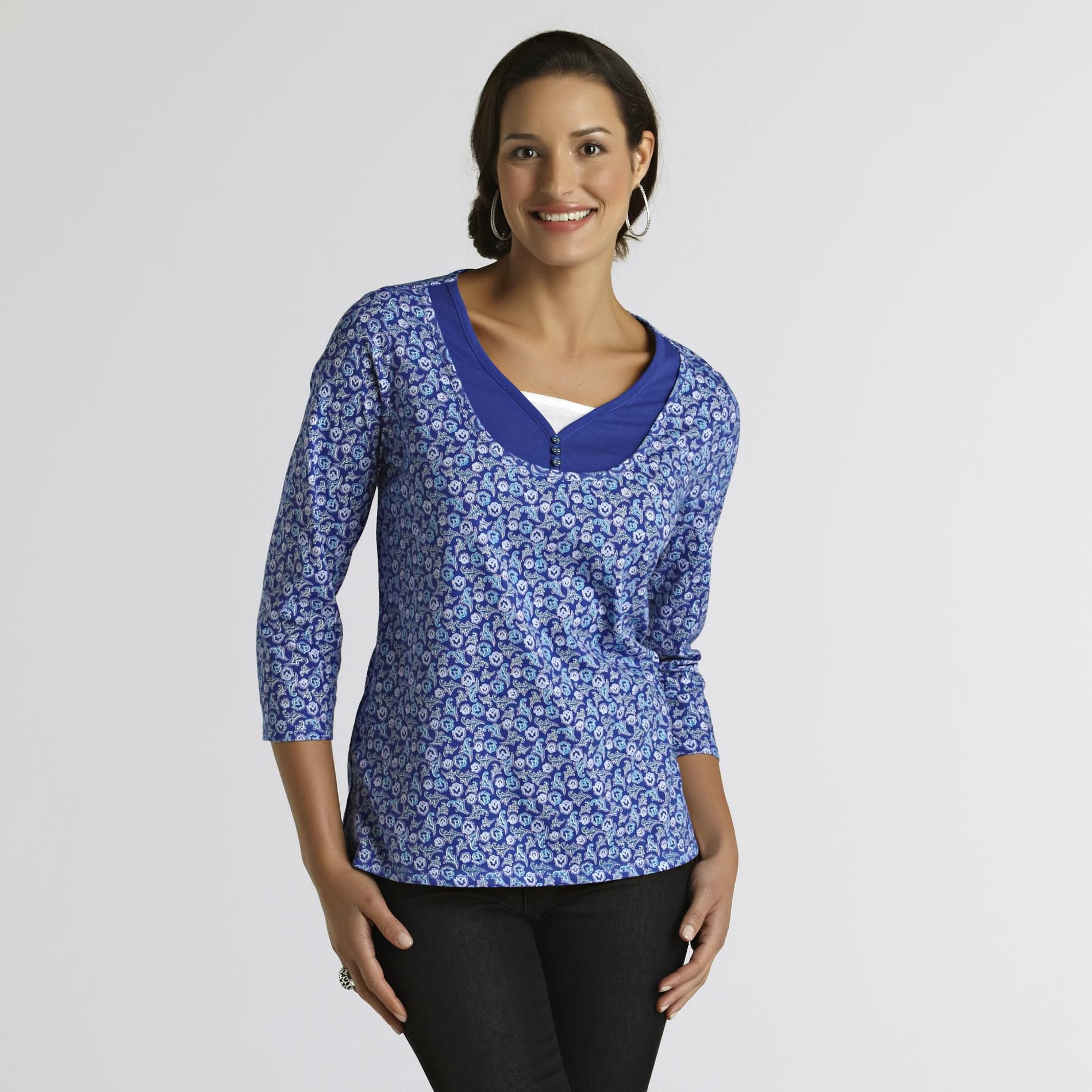 Basic Editions Women's Henley- Floral Paisley at Kmart.com