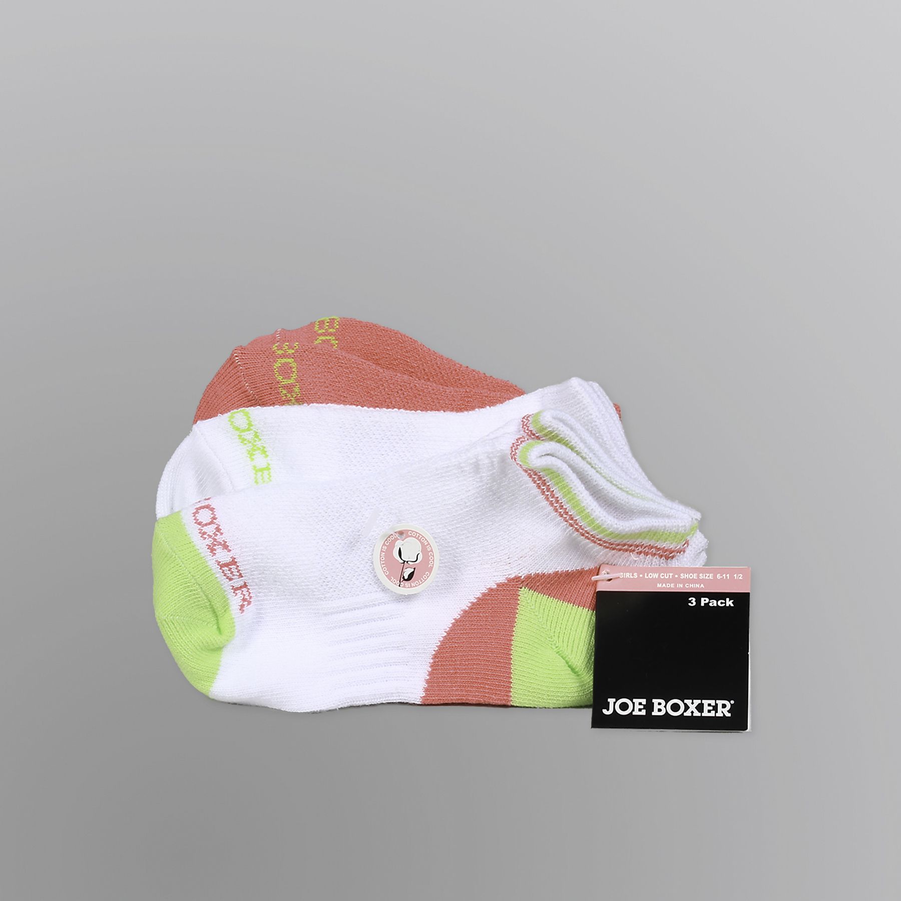 Joe Boxer Girl’s Socks 3 pk Low Cut White/Green/Pink at Kmart.com