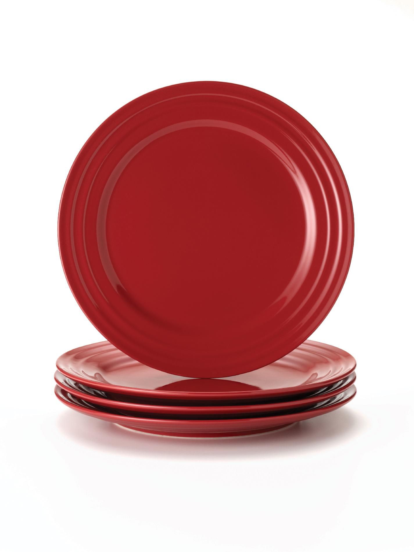 Rachael Ray Red Double Ridge Set of 4 Dinner Plates