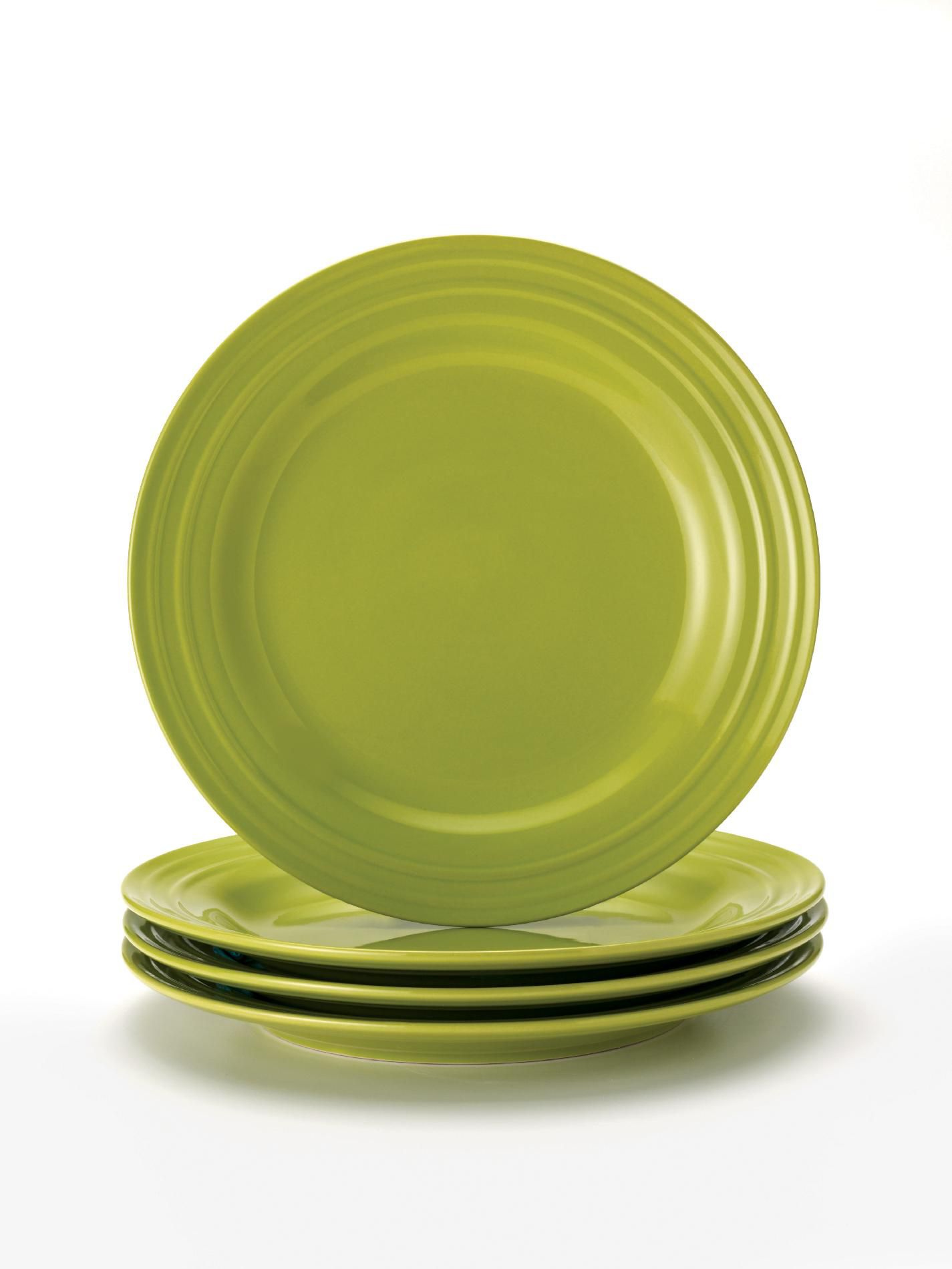 Rachael Ray Green Double Ridge Set of 4 Dinner Plates