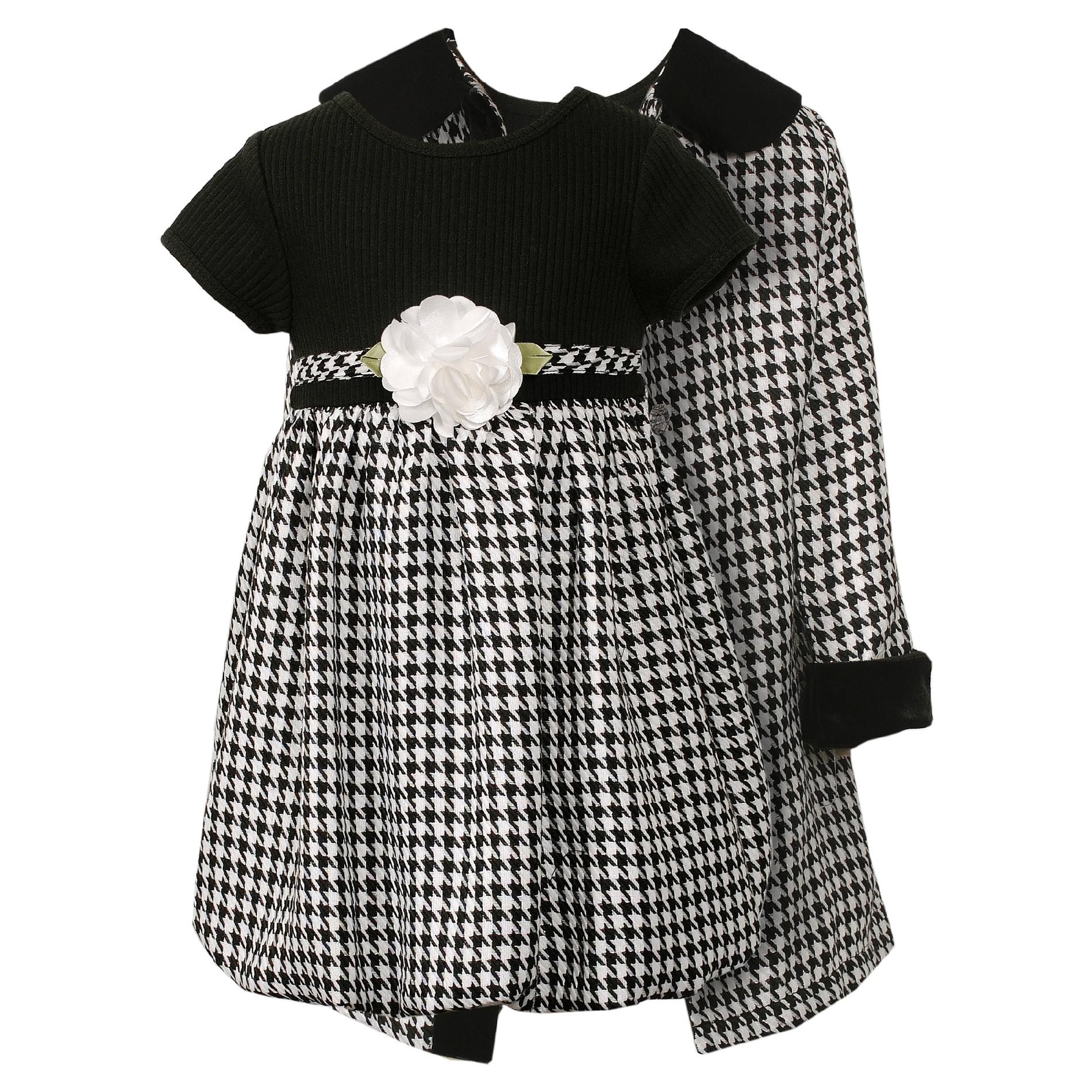 Youngland Infant/Toddler Girl’s Dress/Jacket Set Houndstooth Black/Pink