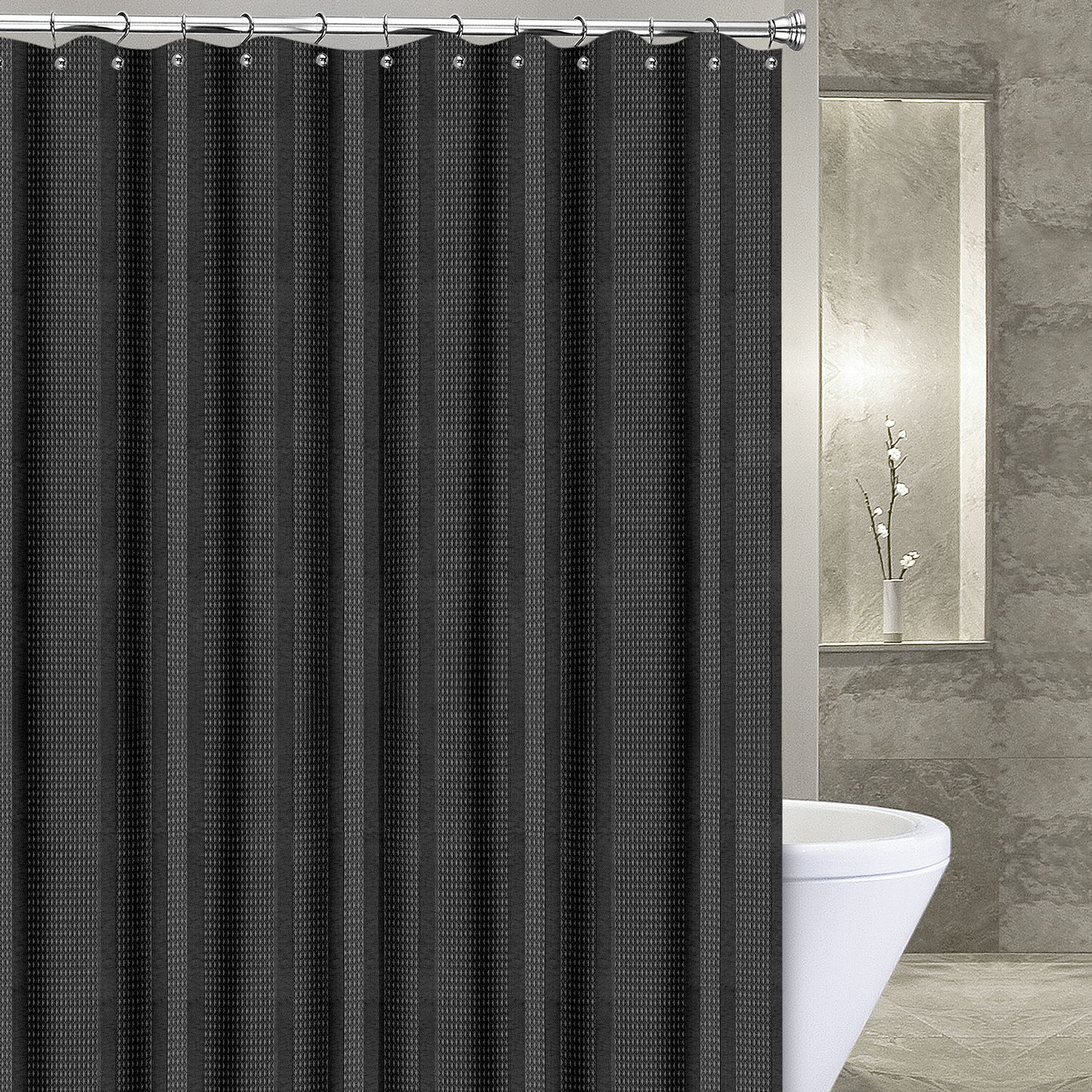 Popular Bath Products Waffle Stripe 54" x 78" Stall Shower Curtain - Black, ivory, mocha & white