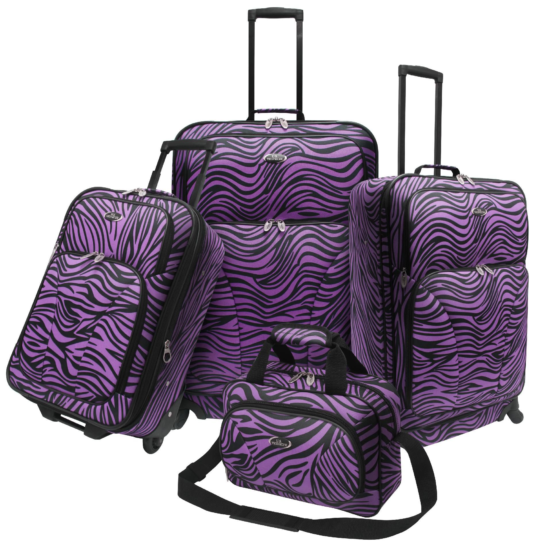 U.S. Traveler Fashion 4 piece Spinner Luggage Set Purple Zebra Print