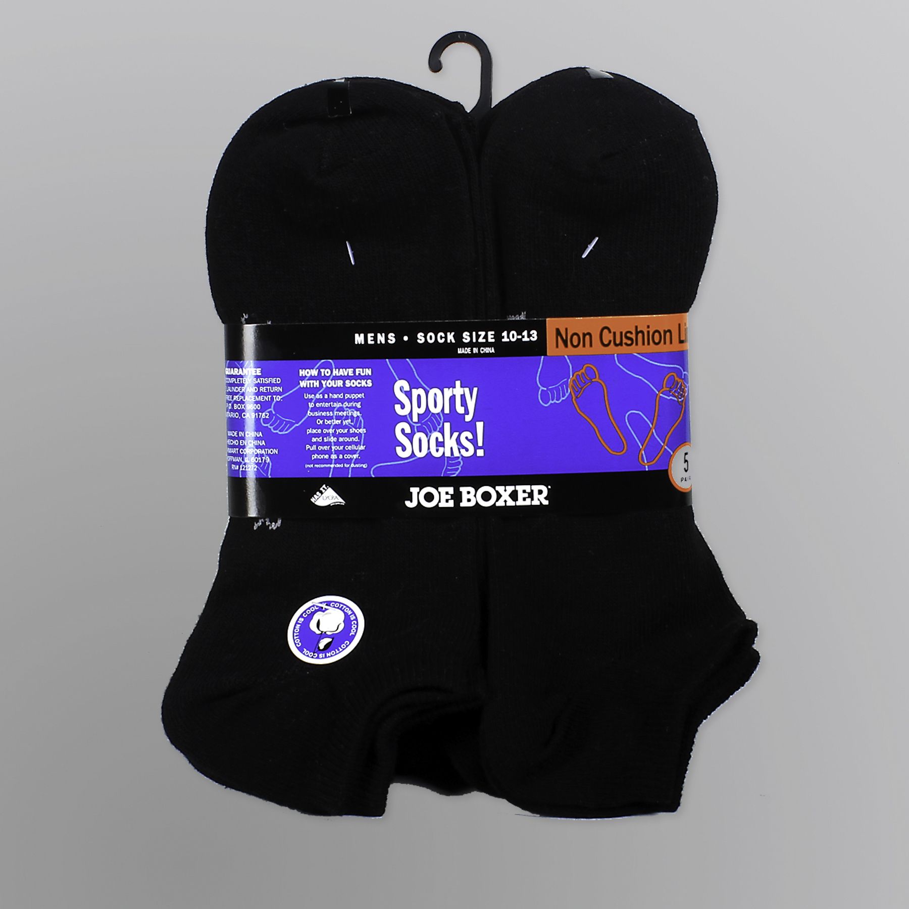 Joe Boxer Men’s Socks 5 Pk Ankle Non Cushion Black at Kmart.com