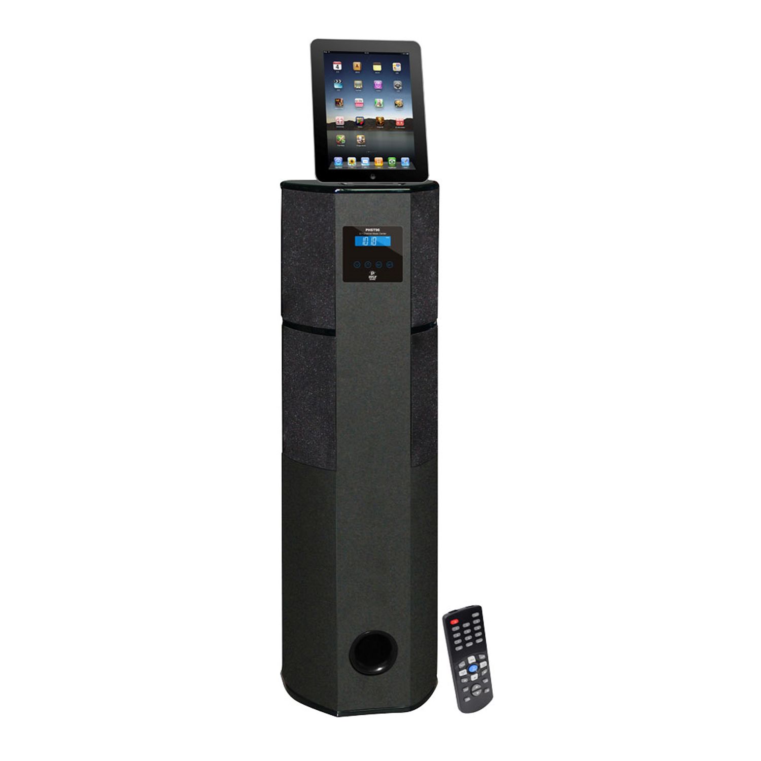 Pyle 600 Watt Digital 2 1 Channel Home Theater Tower w  Docking Station for iPod iPhone iPad  Black