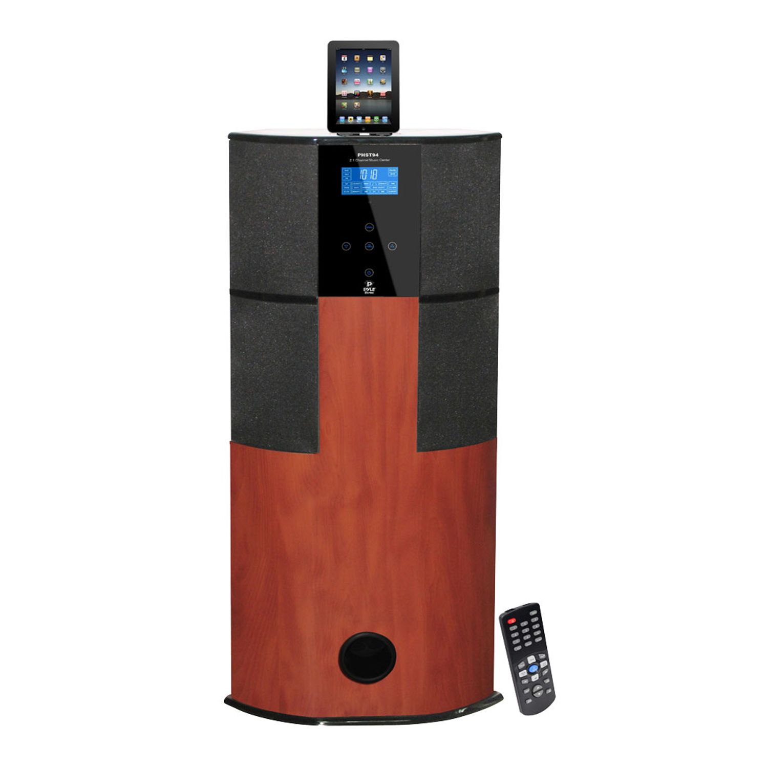 Pyle 600 Watt Digital 2.1 Channel Home Theater Tower w/ Docking Station for iPod/iPhone/iPad (Cherry Wood)