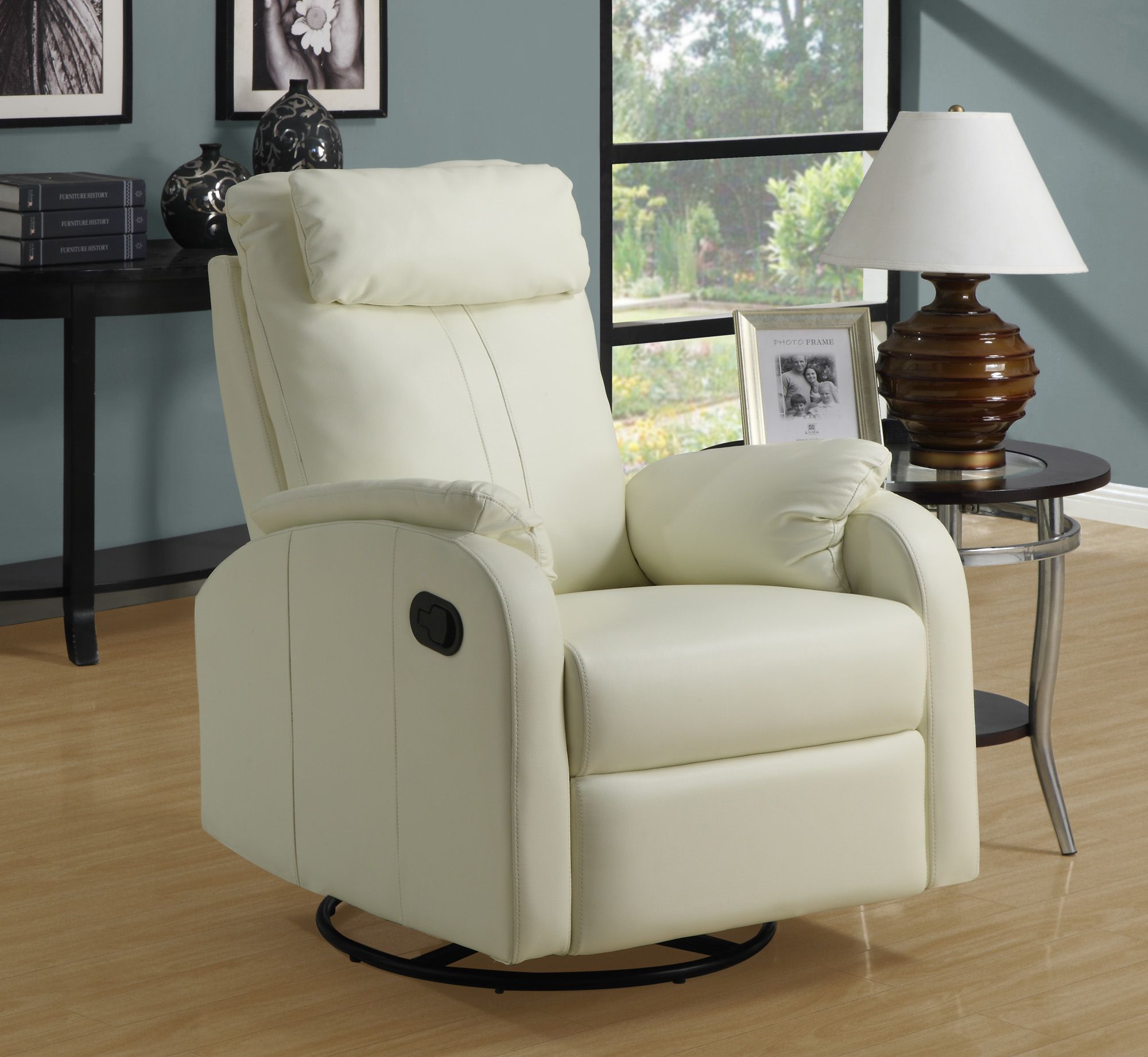 Monarch Specialties Ivory Bonded Leather Swivel Rocker Recliner at mygofer.com