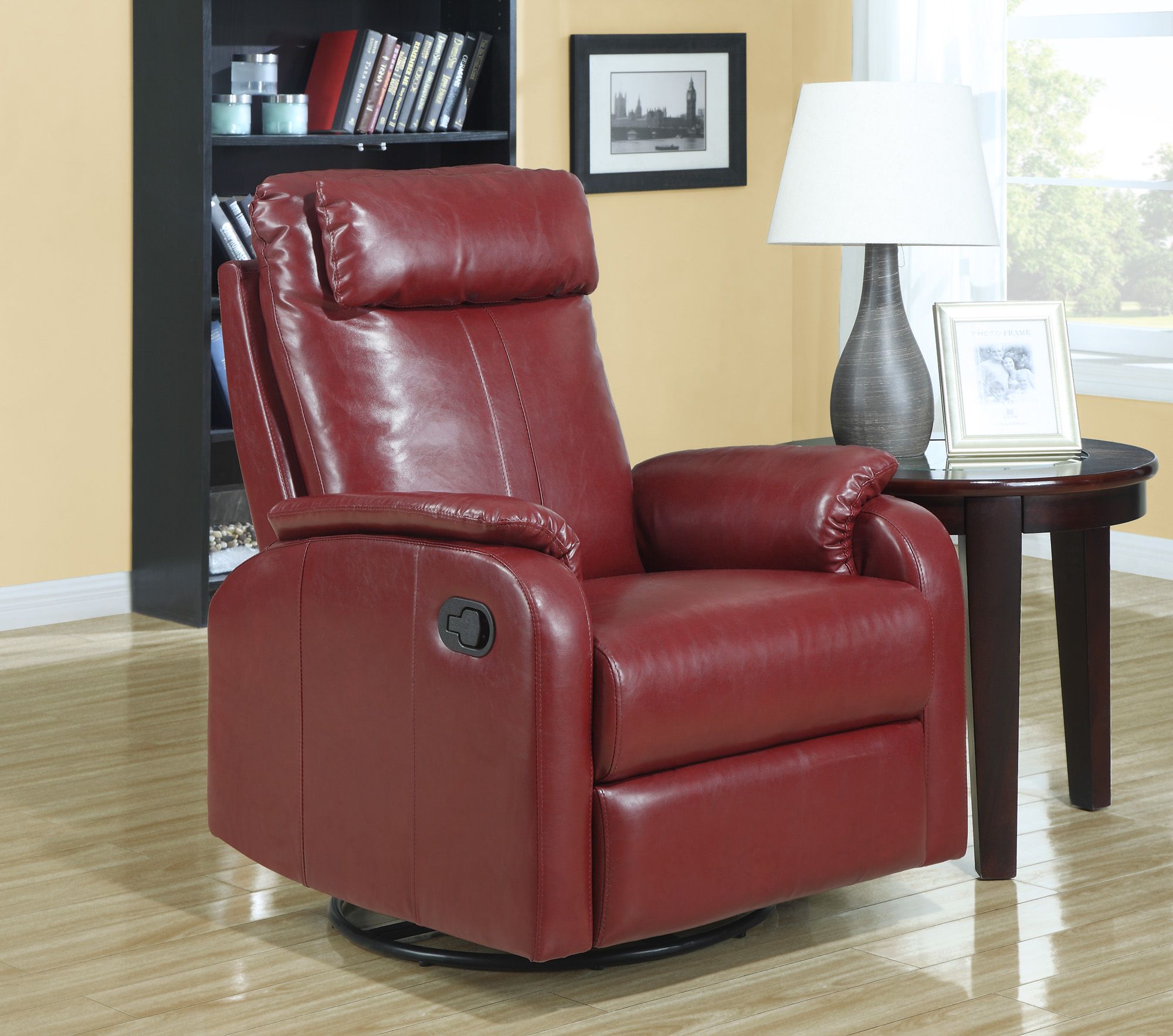 RECLINER - SWIVEL ROCKER / RED BONDED LEATHER FABRIC