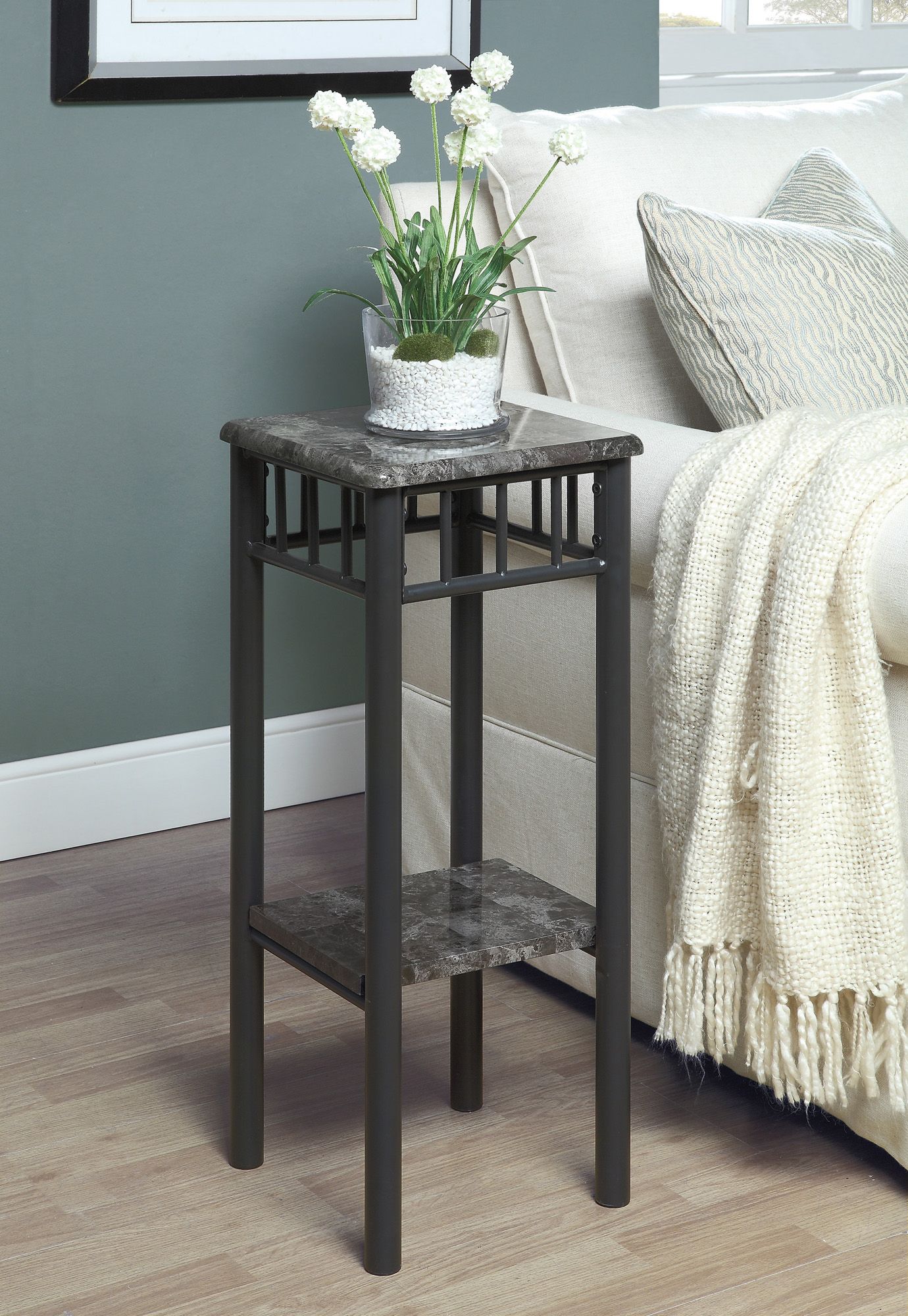 ACCENT TABLE GREY MARBLE / CHARCOAL METAL