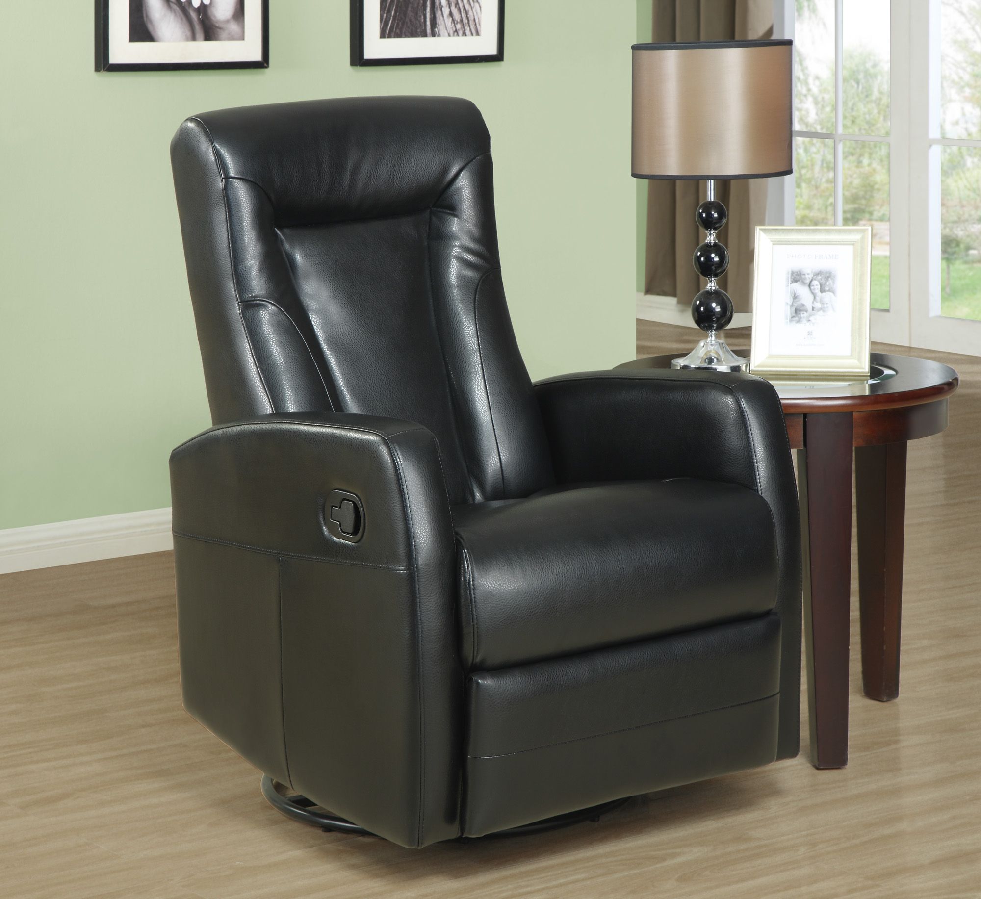 Monarch Specialties Black Bonded Leather Swivel Rocker Recliner at mygofer.com