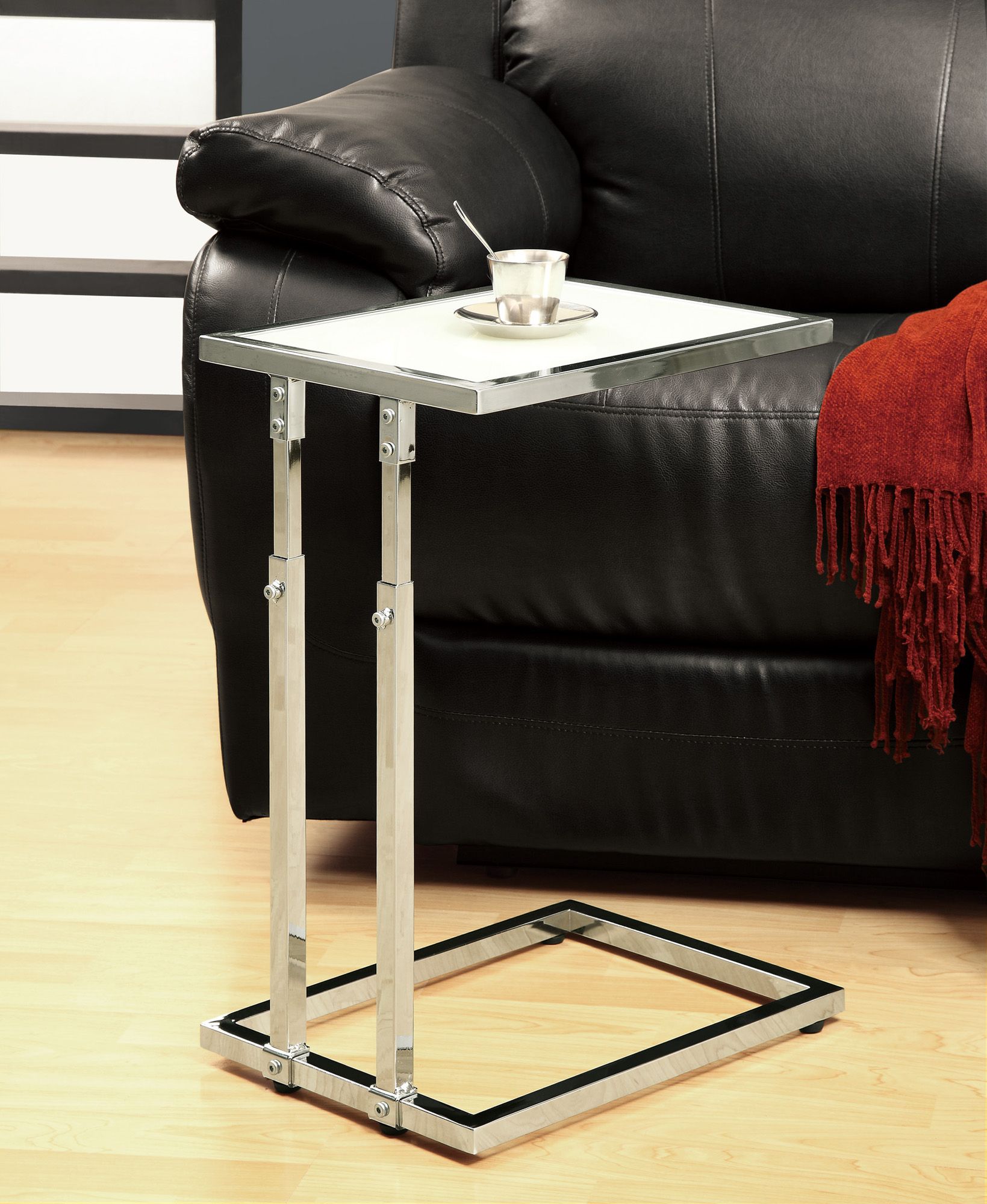 Monarch Square Chrome Metal Adjustable Height Accent Table - Glossy