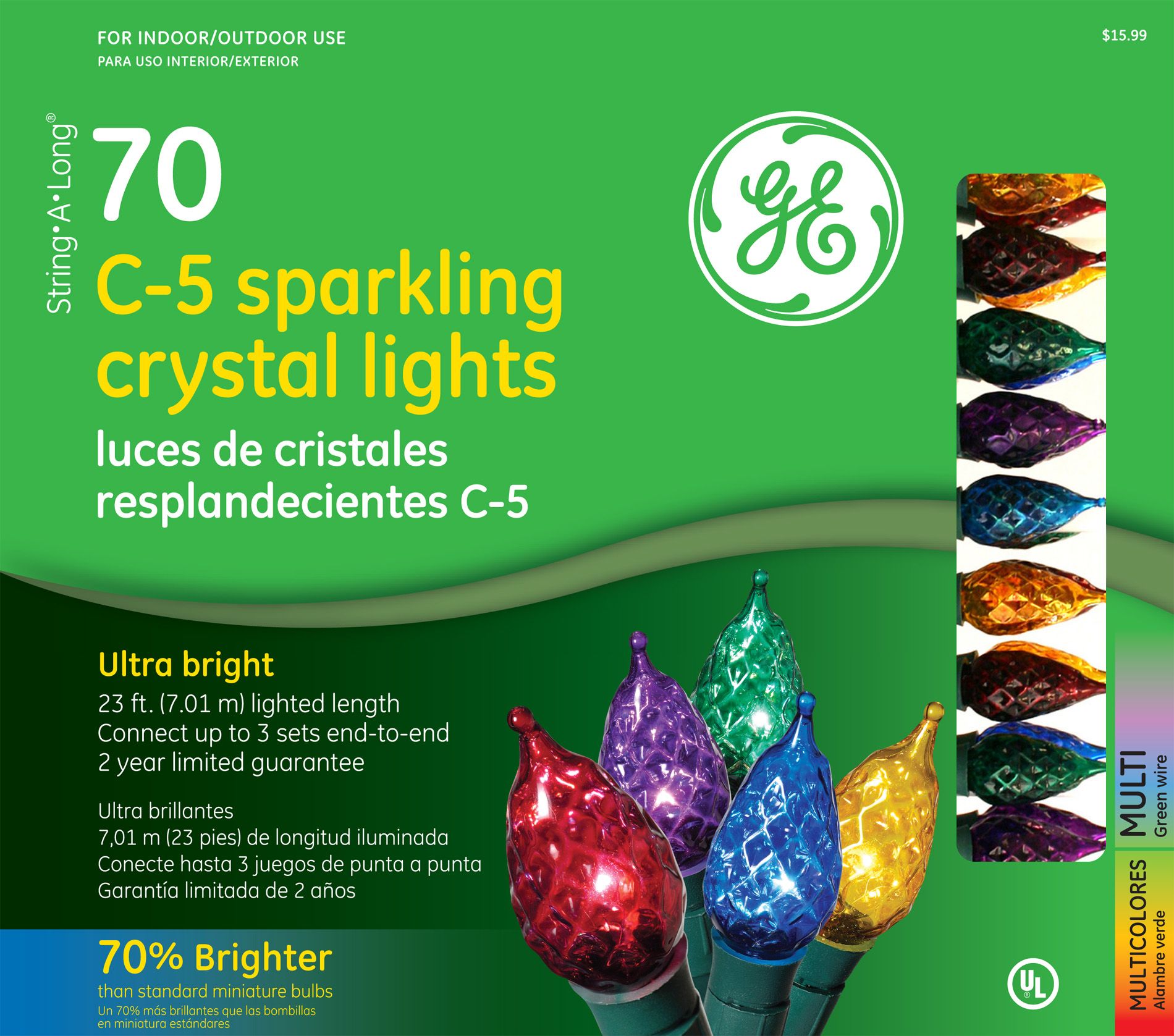 General Electric String A Long 70ct C5 Crystal Light Set - Multi-Colored at Kmart.com