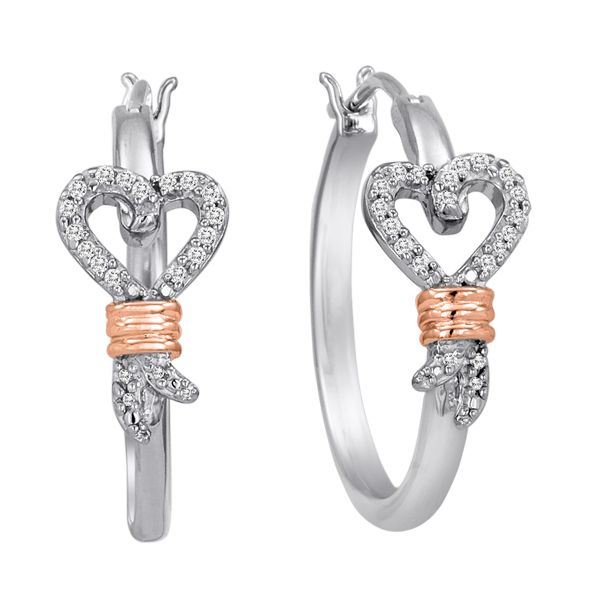 Knots of Love 1/10ct.t.w. diamond and 14k pink gold accent over sterling silver Knots of Love floating heart hoop earring at Sears.com
