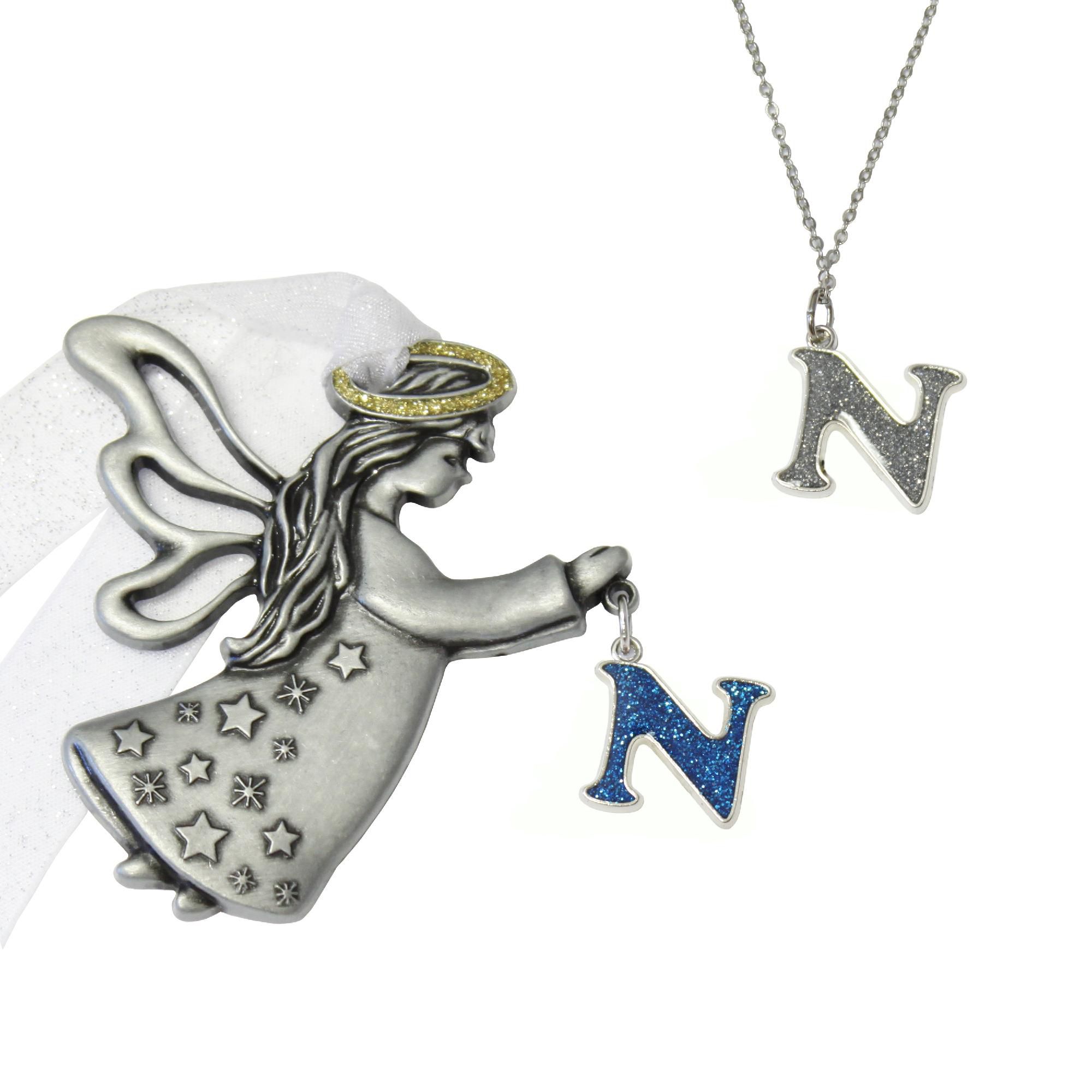 2 pc Initial N Angel Ornament and Necklace set at Kmart.com