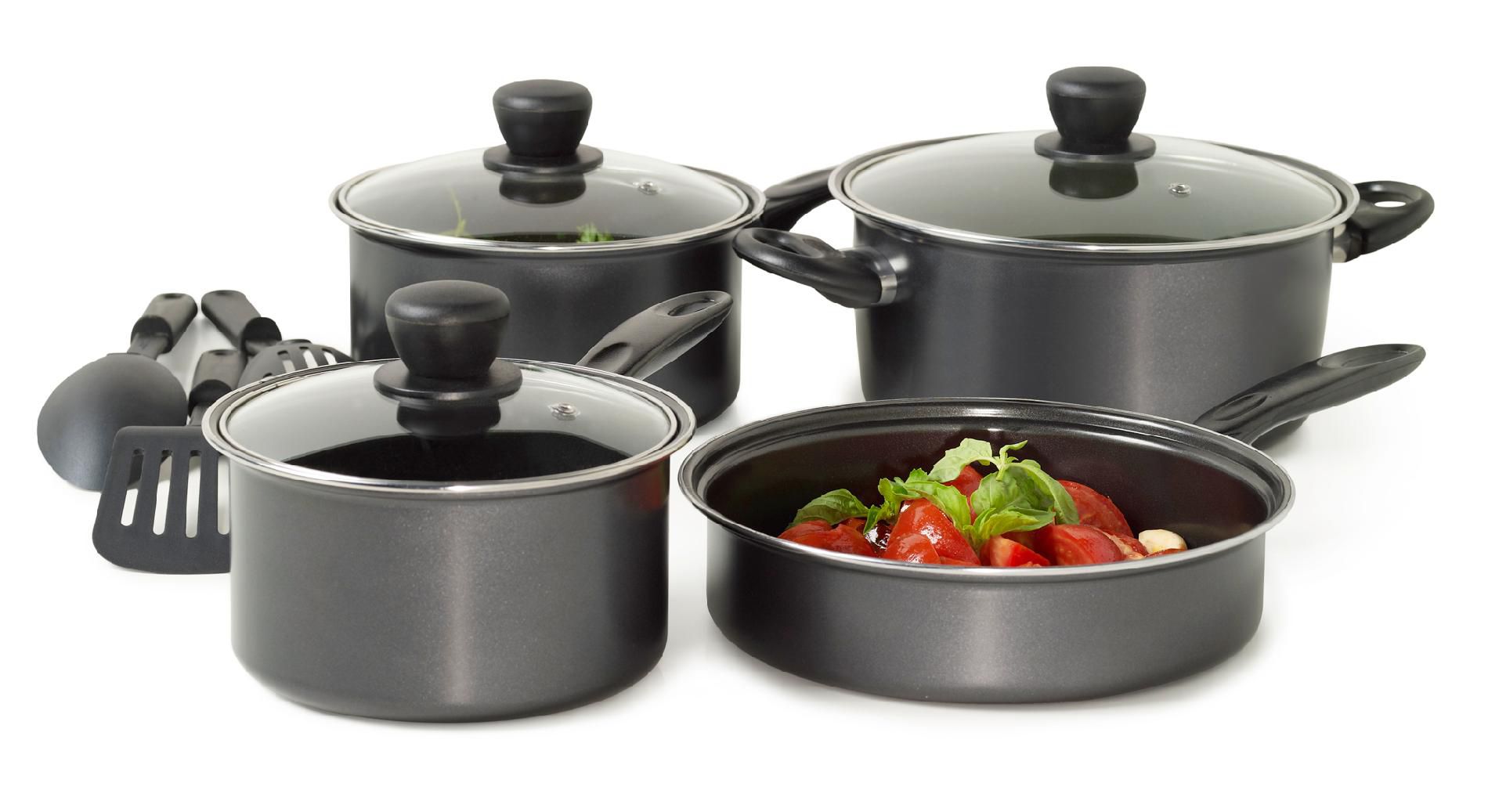 Basic Essentials 10 pc Carbon Steel Cookware Set Black