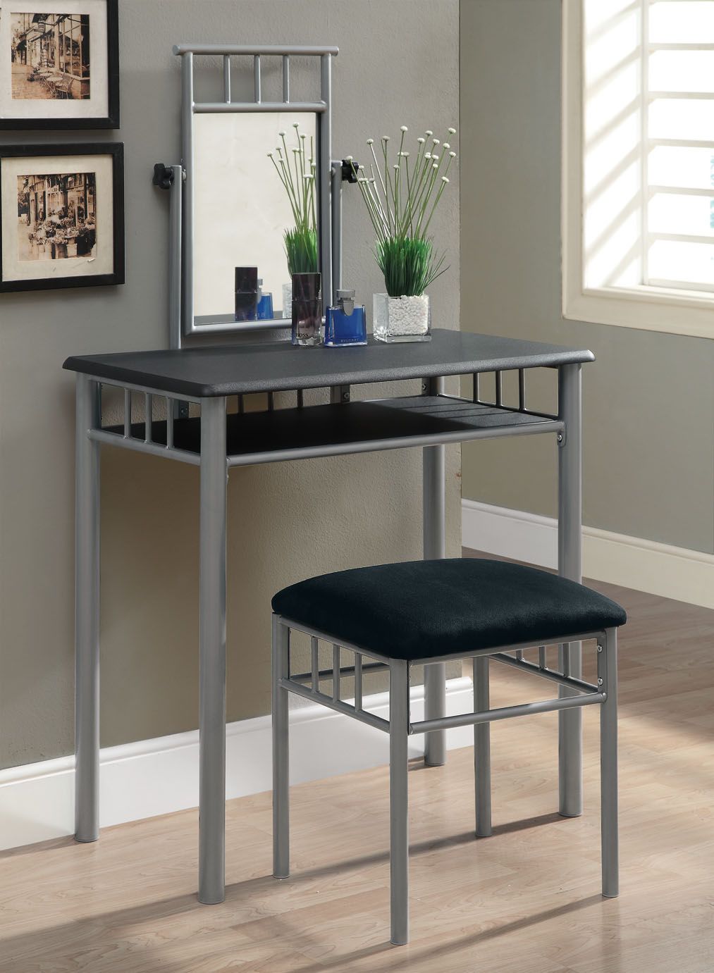 Monarch Specialties Black / Silver Metal 2pcs Vanity Set at Sears.com